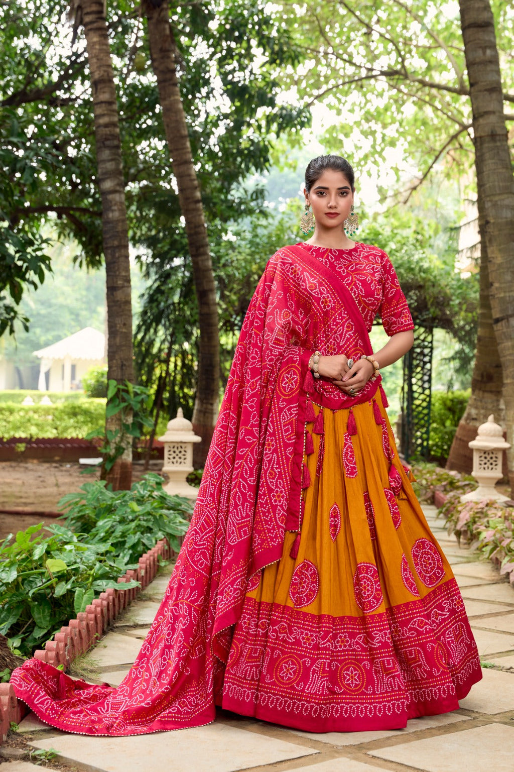 Adorable Tussar Silk Bandhej Printed Lehenga Choli Set - Ethnicwish