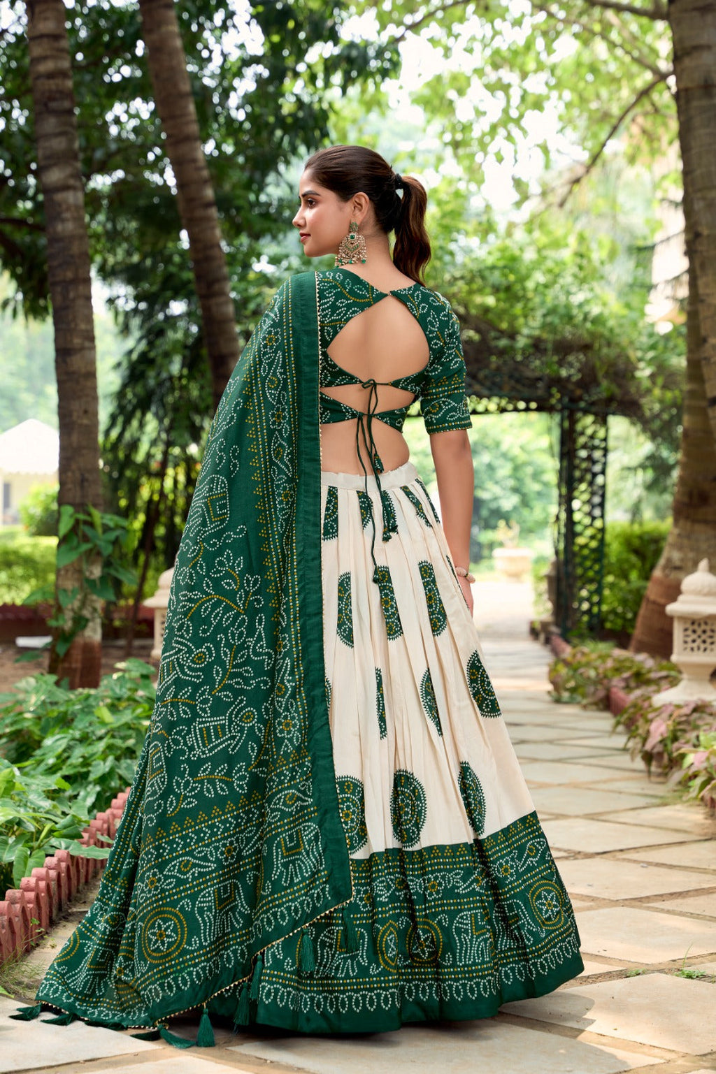Adorable Tussar Silk Bandhej Printed Lehenga Choli Set - Ethnicwish