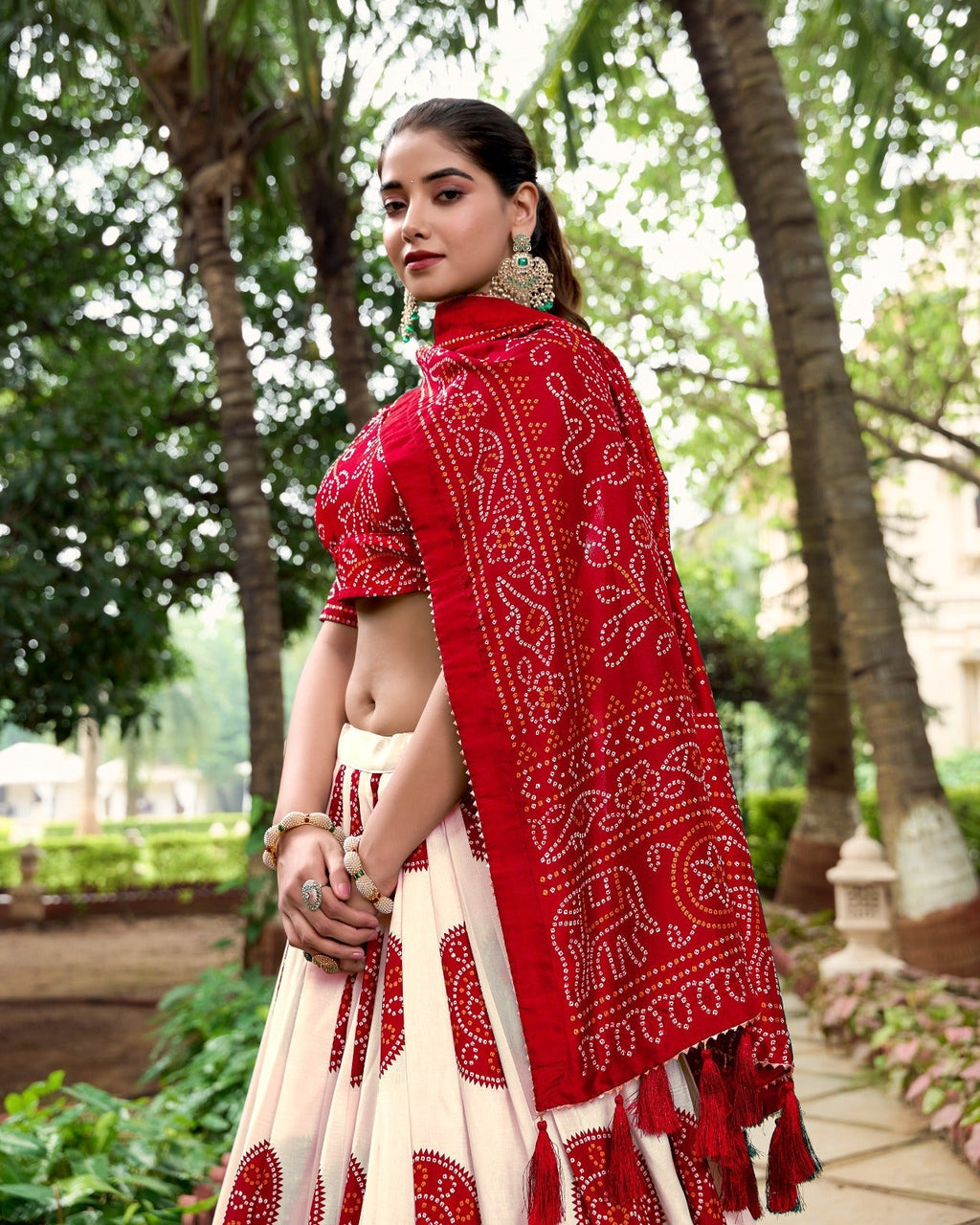 Adorable Tussar Silk Bandhej Printed Lehenga Choli Set - Ethnicwish