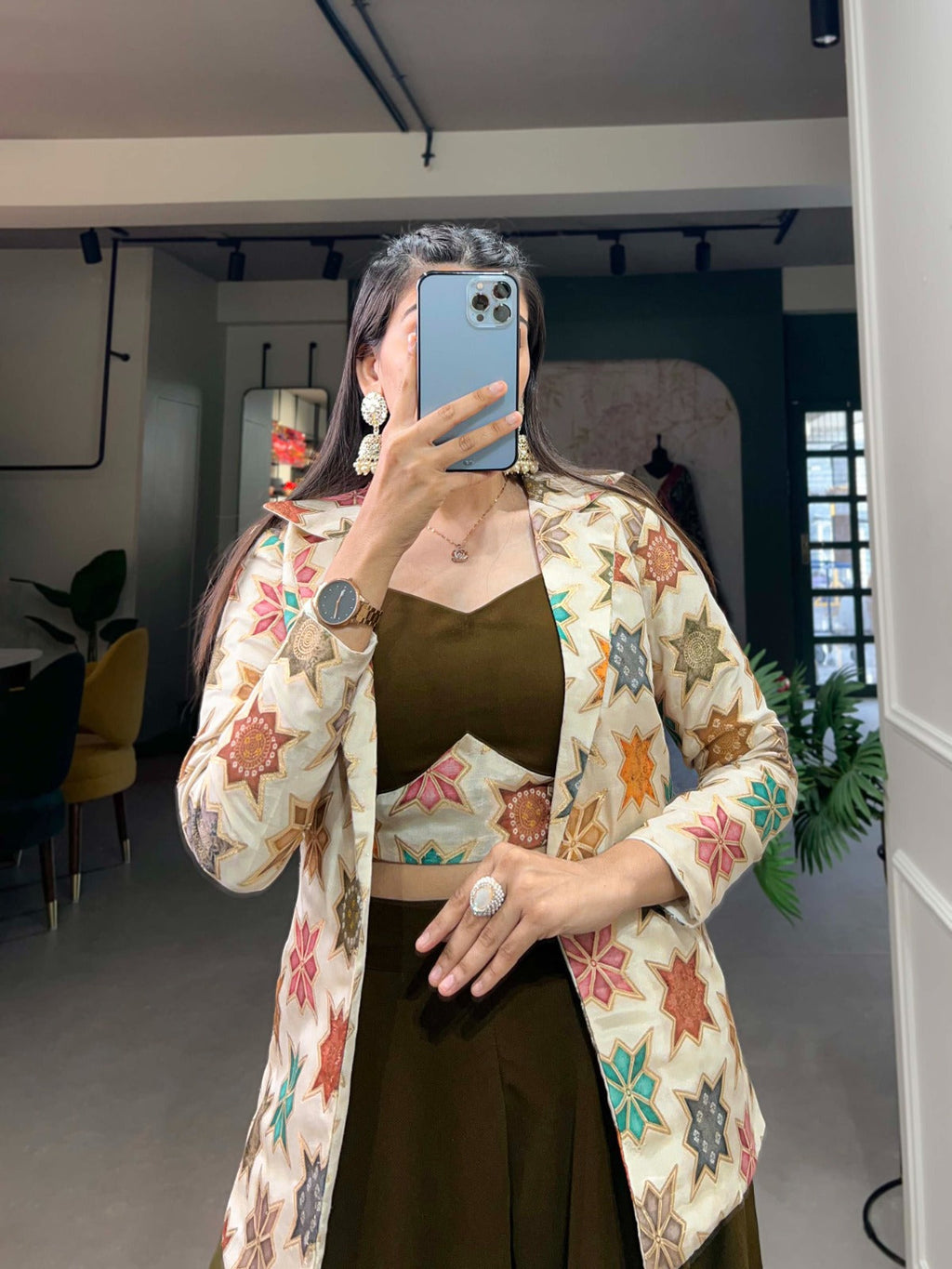 Breathtaking Mehendi Green Georgette Blouse Koti Palazzo Set - Ethnicwish