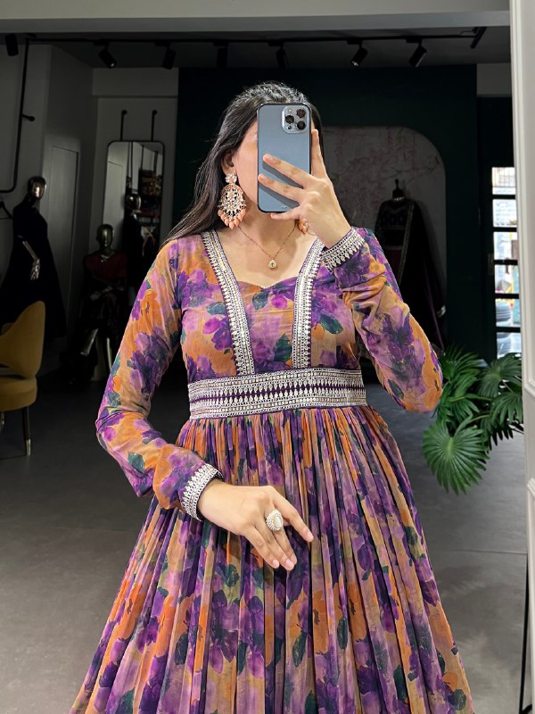 Fabulous Georgette Floral Printed Lace Border Worked Gown - ETHNICDEAL