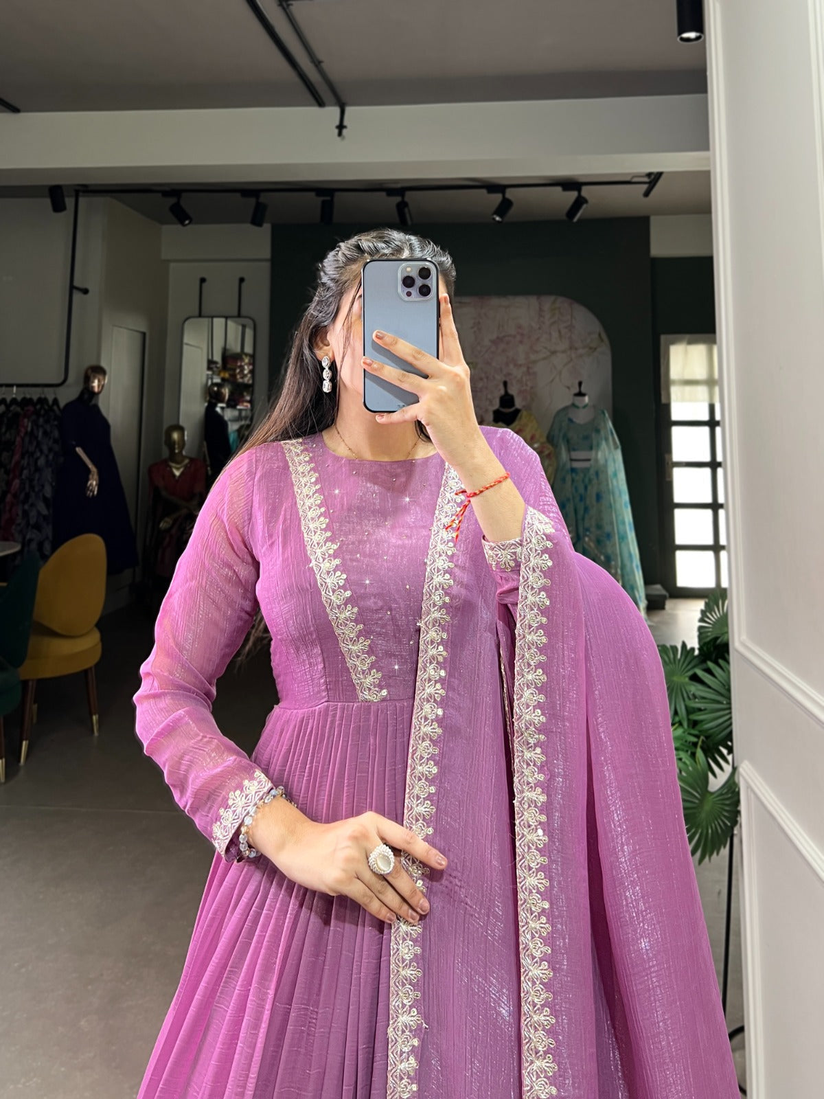 Magnificent Silver Glory Sequins Thread Worked Gown With Dupatta - ETHNICDEAL