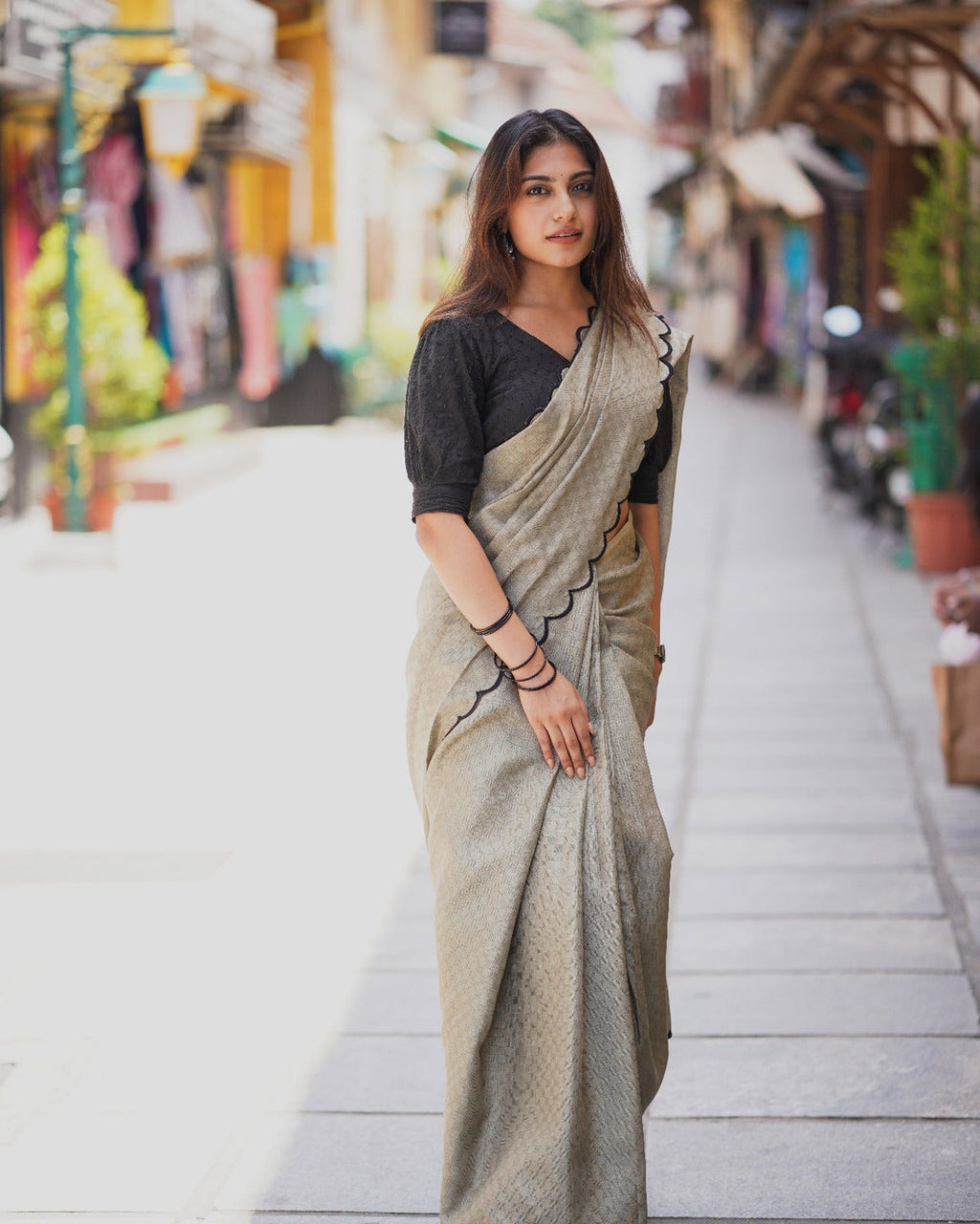 Hypnotic Gadhawal Chex Arca Work Saree With Lucknowi Blouse - Ethnicwish
