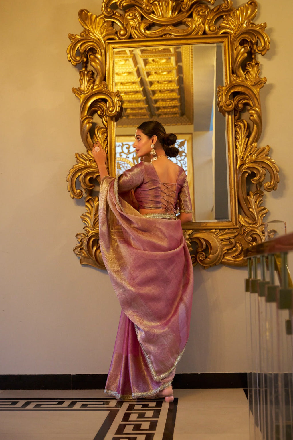 Elegant Tissue Shimmer Saree With Zari Weaving Work - ETHNICDEAL