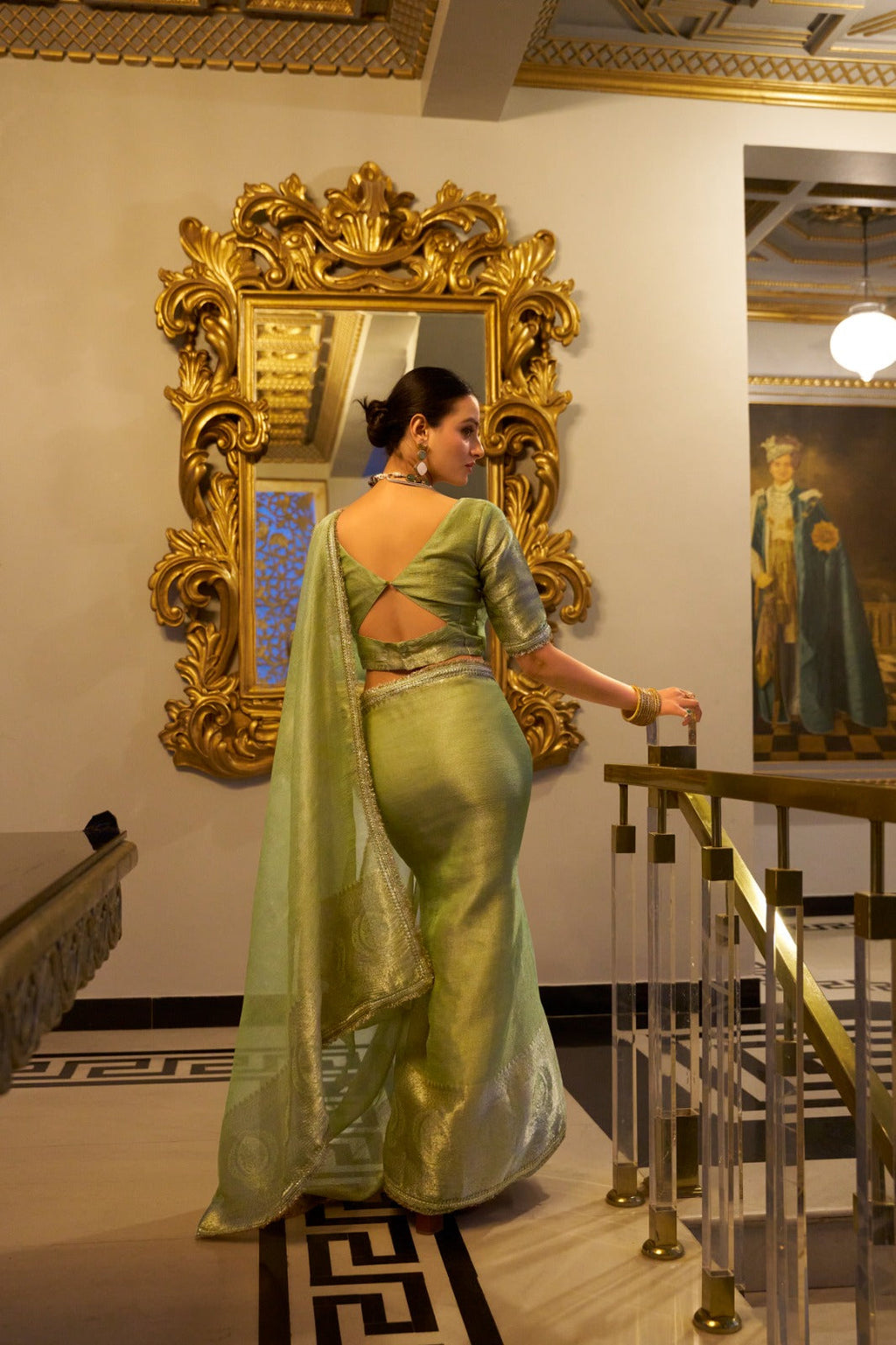 Elegant Tissue Shimmer Saree With Zari Weaving Work - ETHNICDEAL