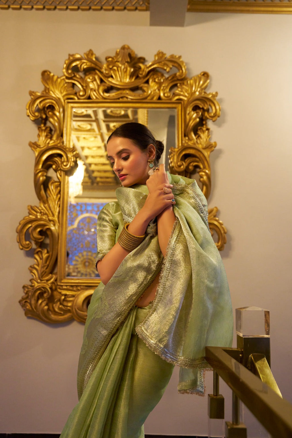 Elegant Tissue Shimmer Saree With Zari Weaving Work - ETHNICDEAL