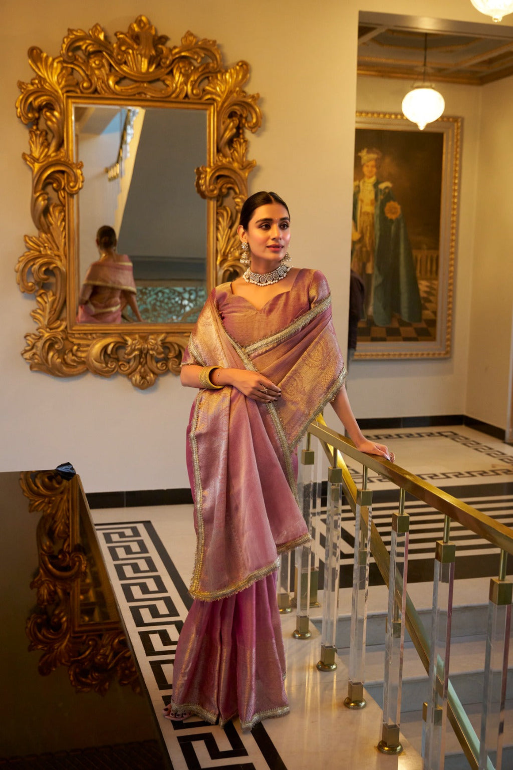 Elegant Tissue Shimmer Saree With Zari Weaving Work - ETHNICDEAL