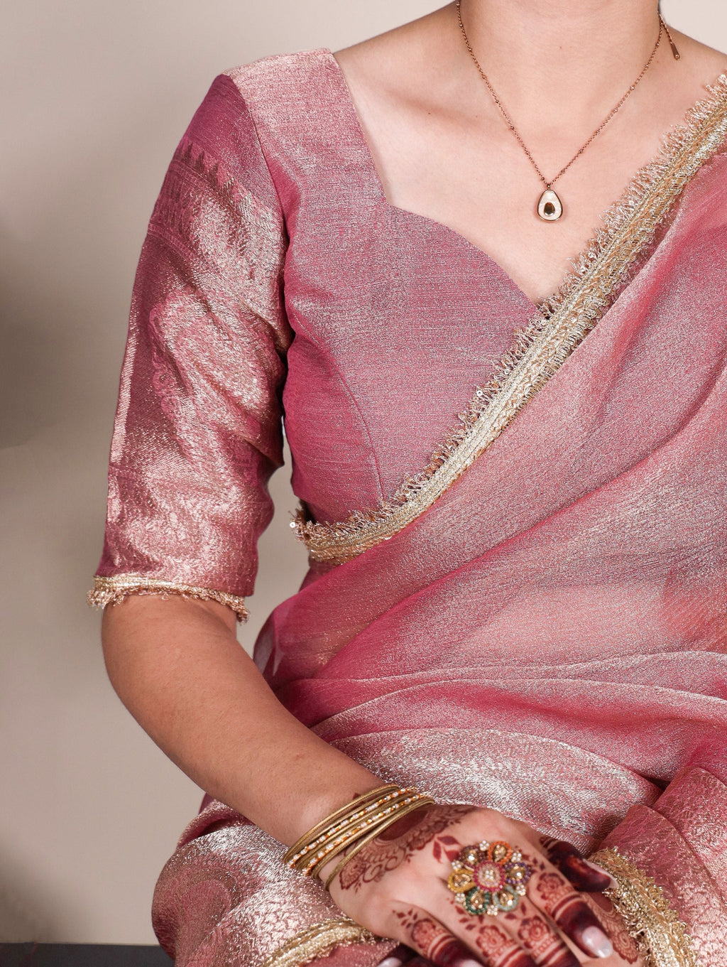 Elegant Tissue Shimmer Saree With Zari Weaving Work - ETHNICDEAL