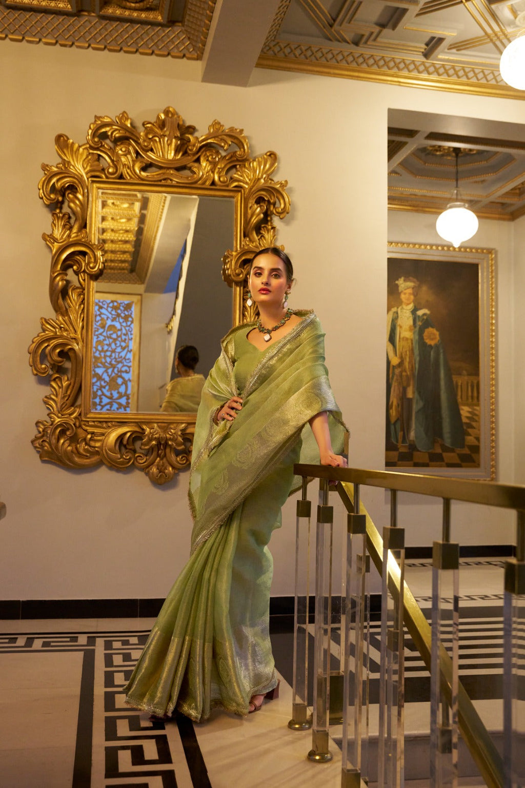 Elegant Tissue Shimmer Saree With Zari Weaving Work - ETHNICDEAL