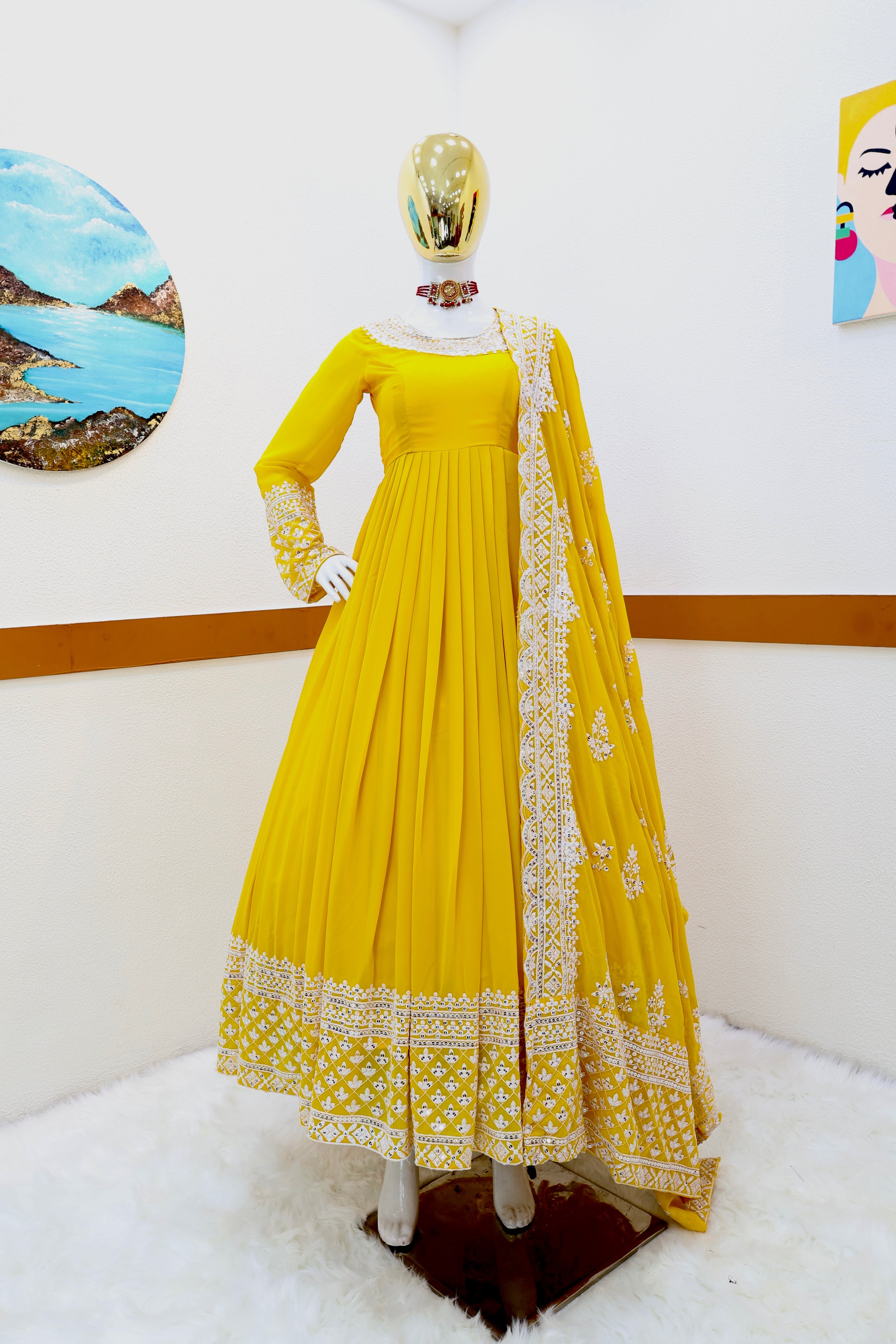 Breathtaking Faux Georgette Sequins Cording Worked Designer Gown - Ethnicwish