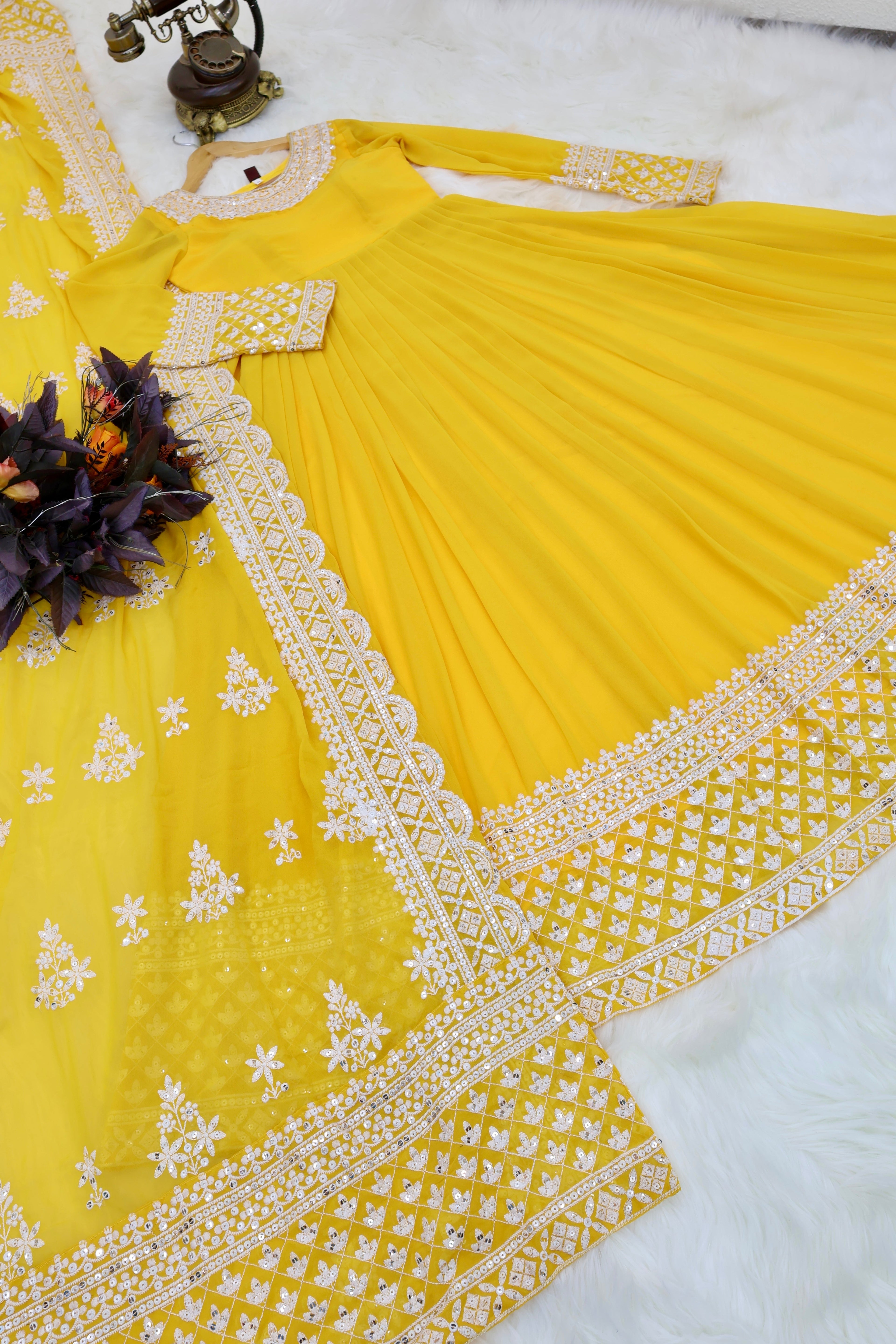 Breathtaking Faux Georgette Sequins Cording Worked Designer Gown - Ethnicwish