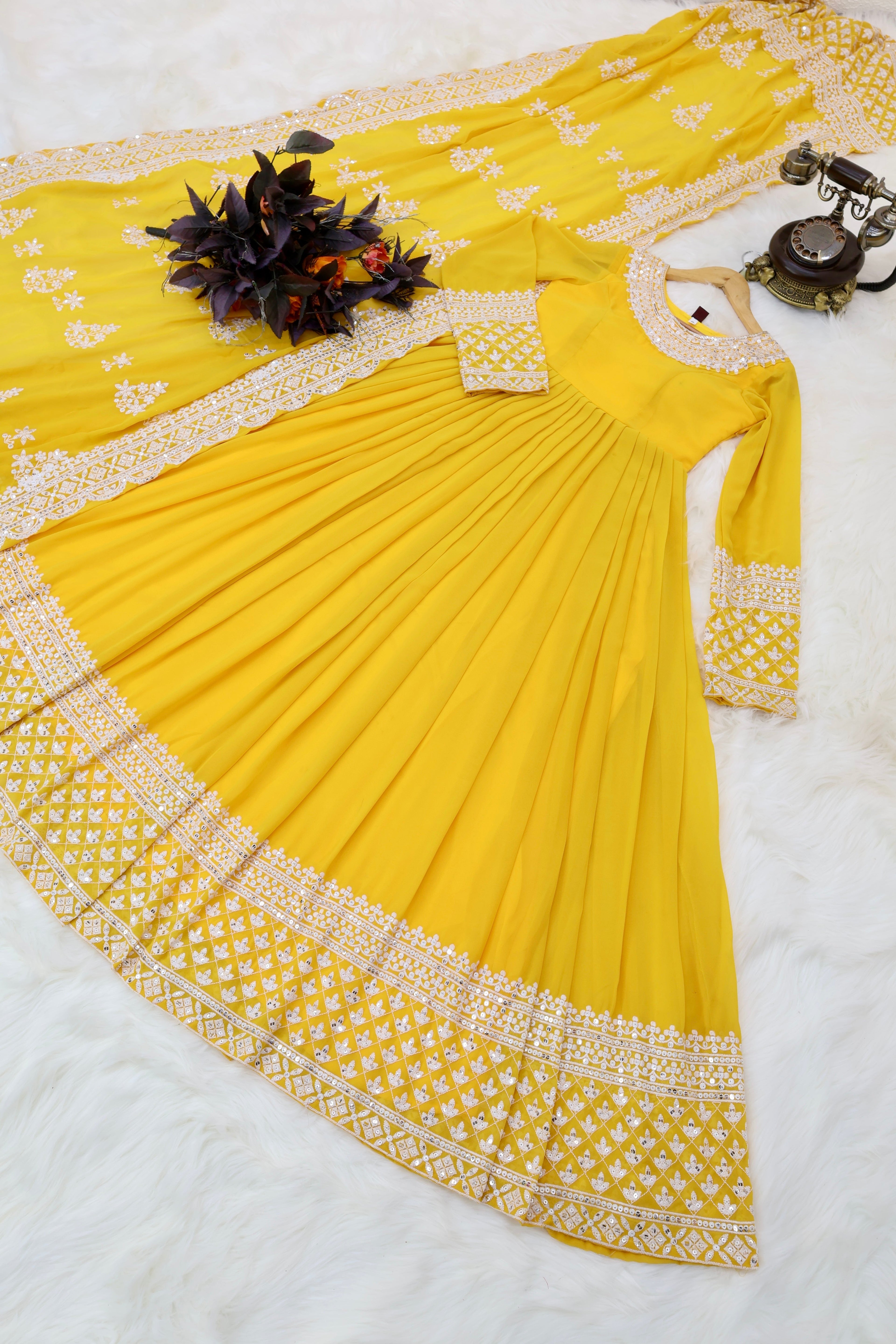 Breathtaking Faux Georgette Sequins Cording Worked Designer Gown - Ethnicwish