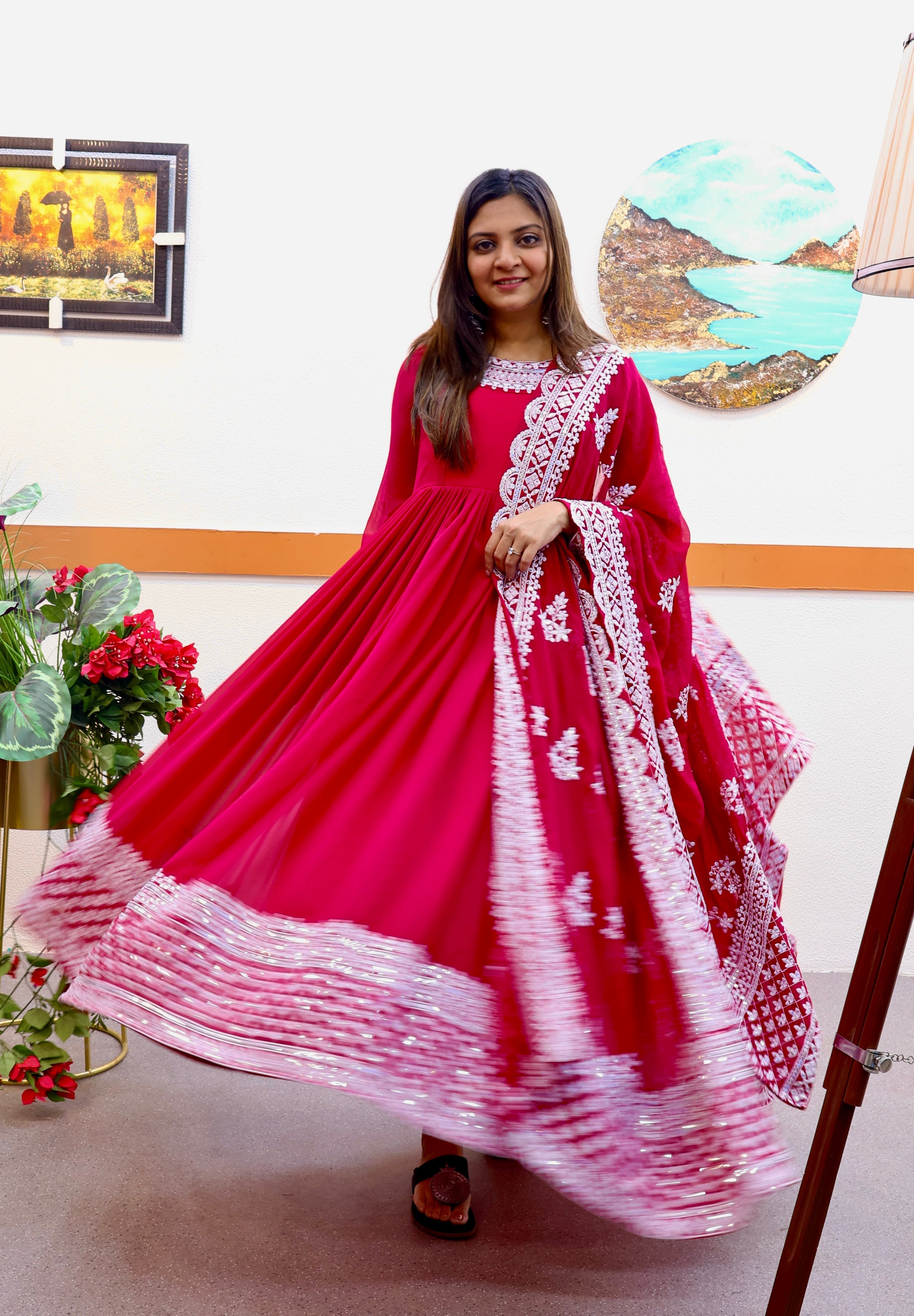 Breathtaking Faux Georgette Sequins Cording Worked Designer Gown - Ethnicwish