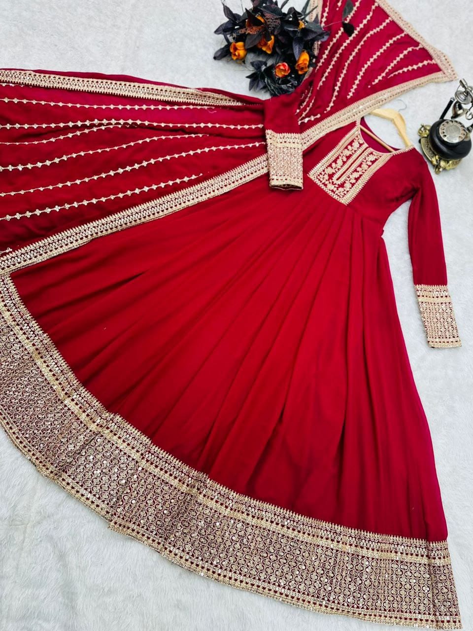 Breathtaking Faux Georgette Sequins Cording Worked Designer Gown - Ethnicwish