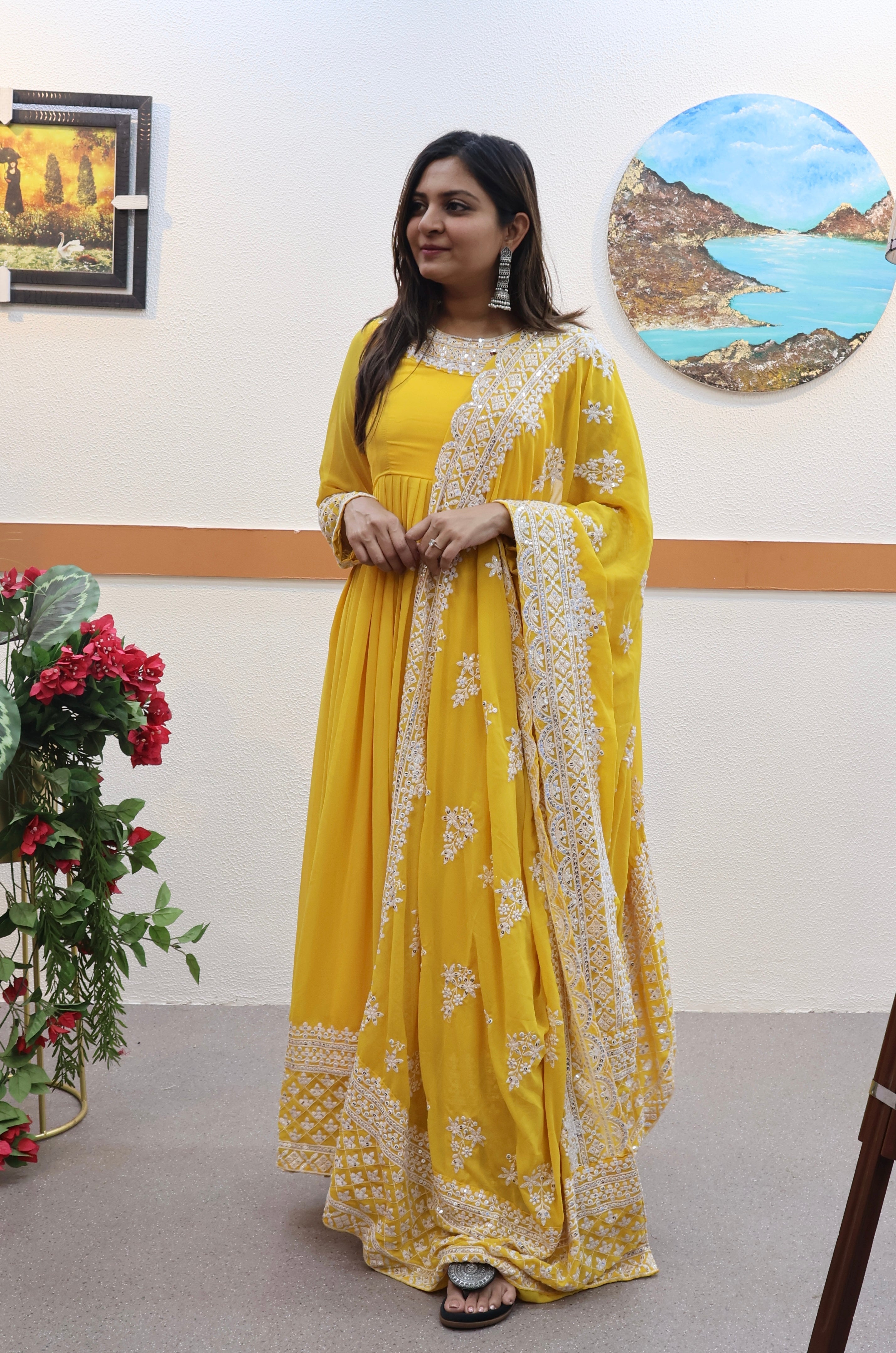 Breathtaking Faux Georgette Sequins Cording Worked Designer Gown - Ethnicwish