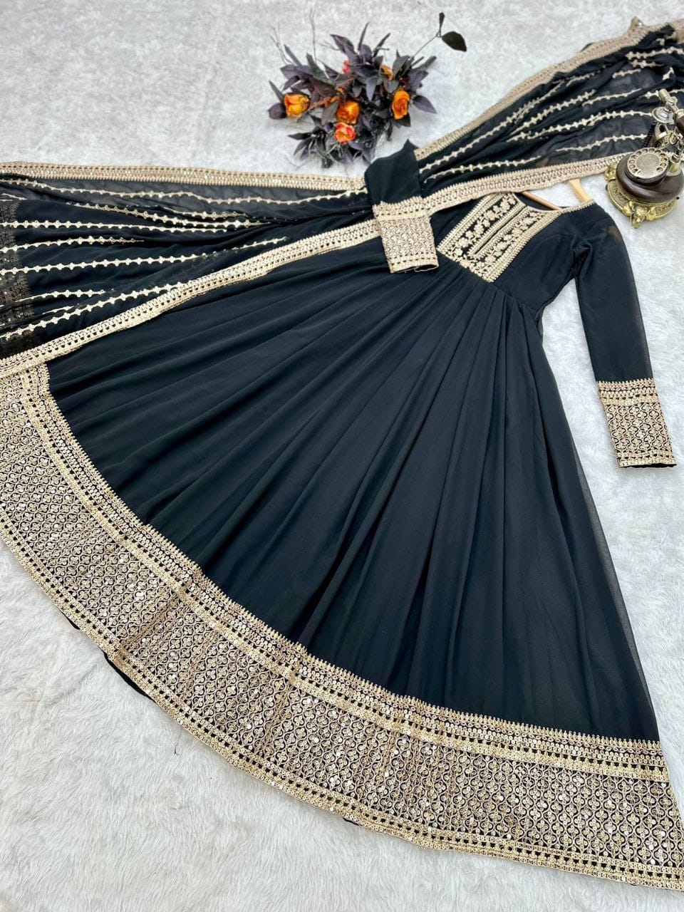 Breathtaking Faux Georgette Sequins Cording Worked Designer Gown - Ethnicwish
