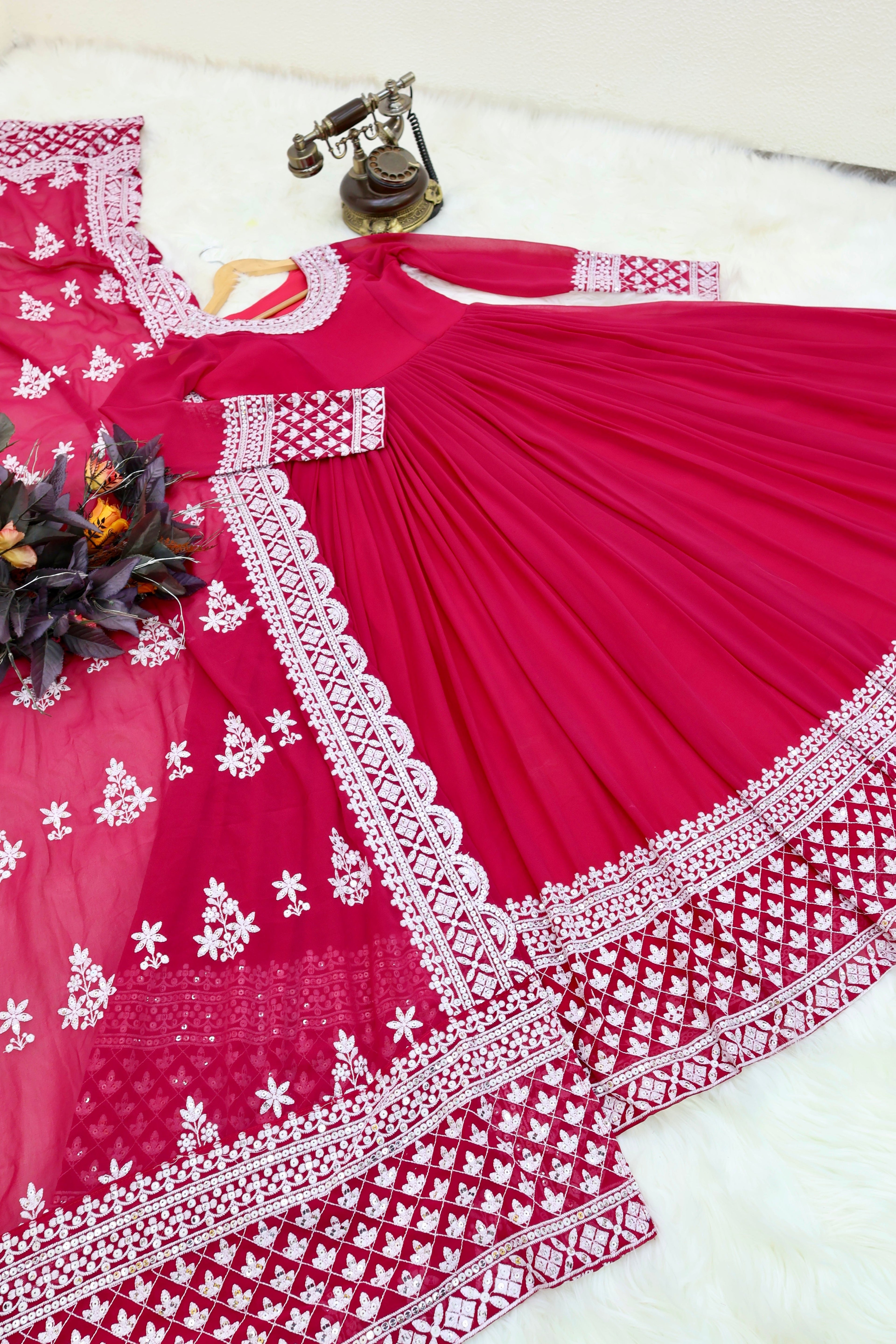 Breathtaking Faux Georgette Sequins Cording Worked Designer Gown - Ethnicwish