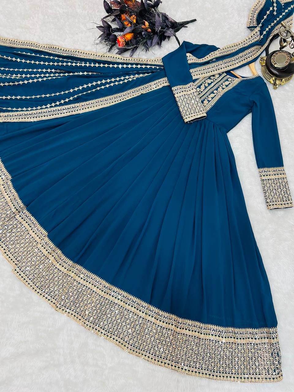 Breathtaking Faux Georgette Sequins Cording Worked Designer Gown - Ethnicwish