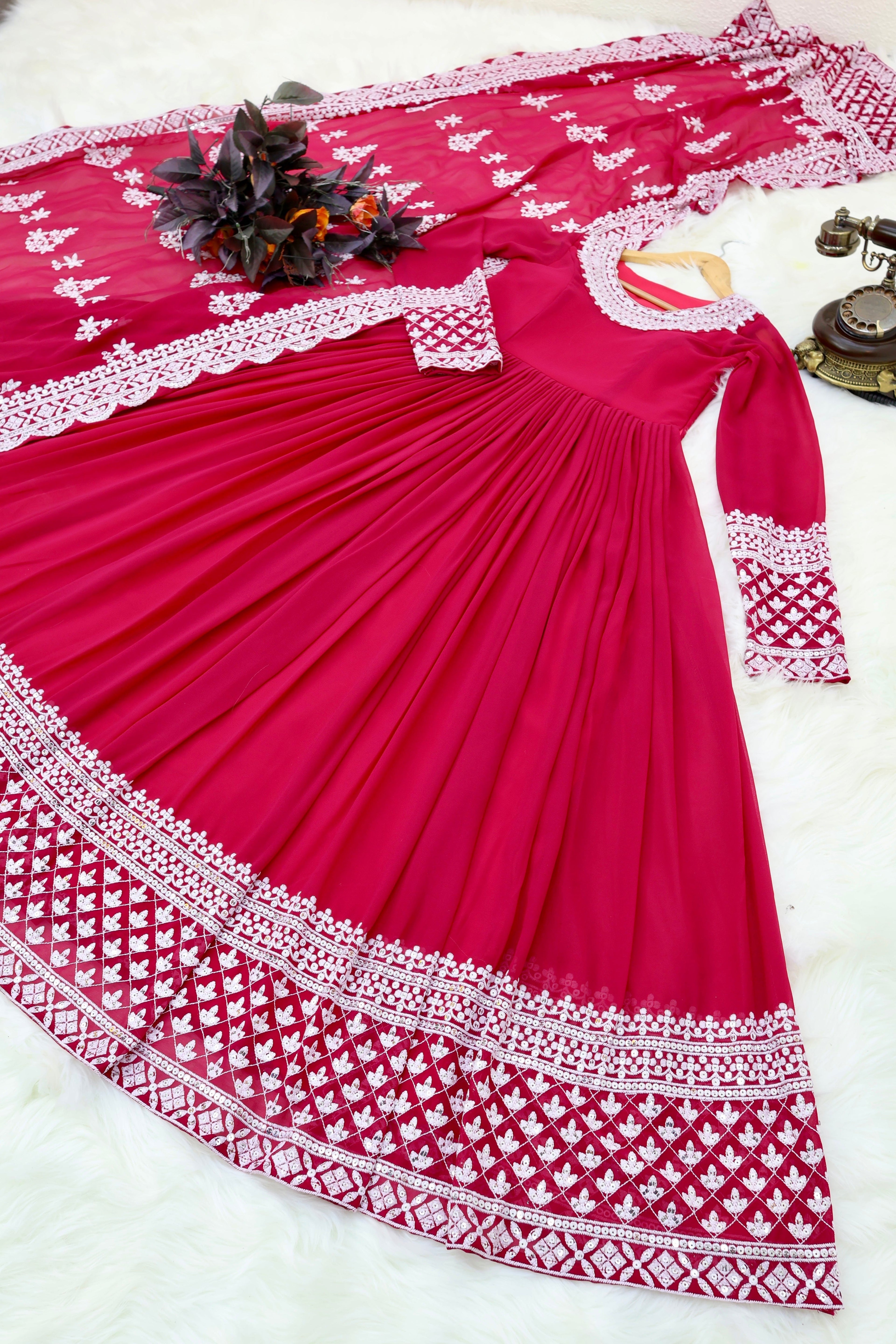 Breathtaking Faux Georgette Sequins Cording Worked Designer Gown - Ethnicwish
