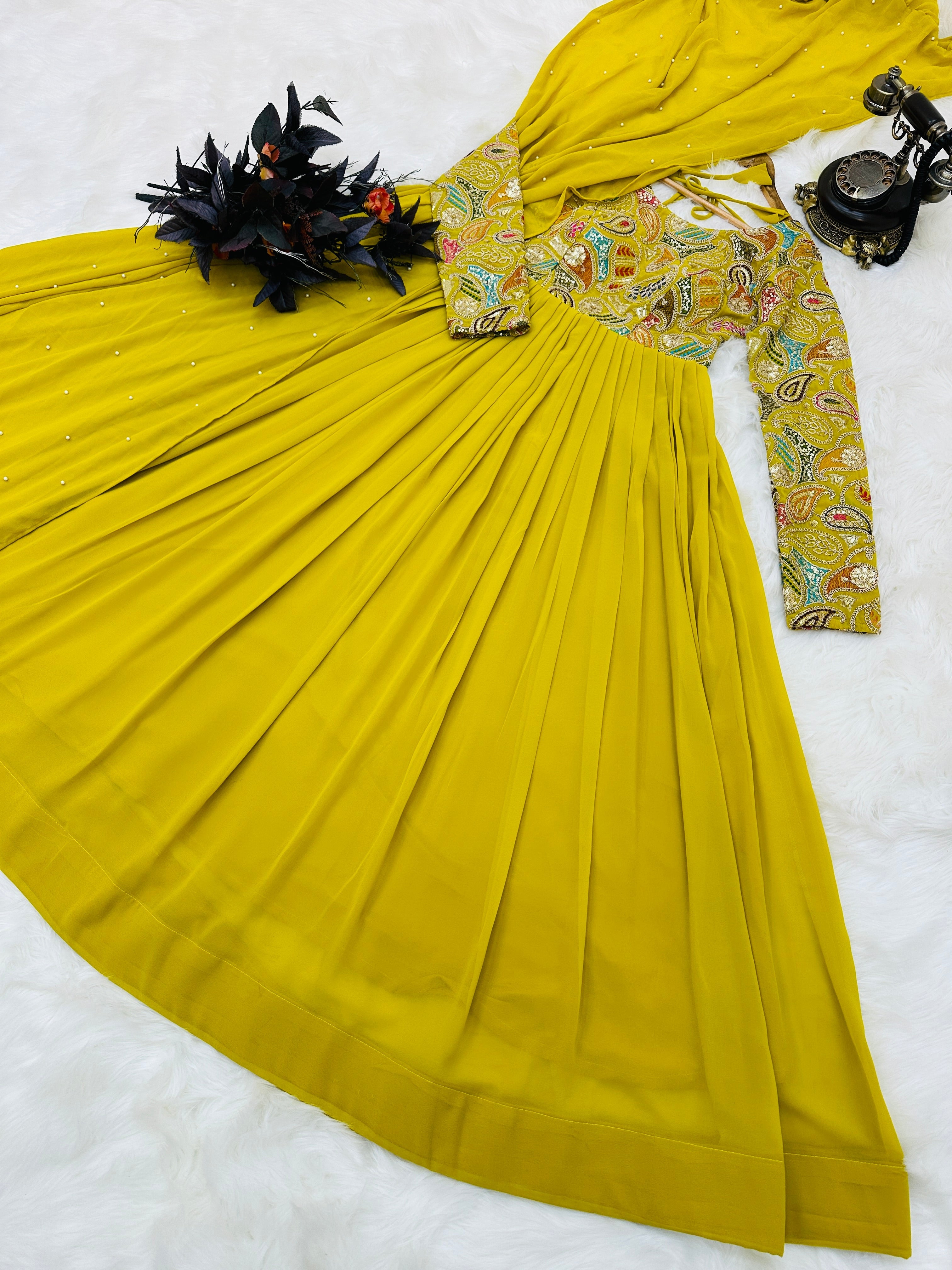 Breathtaking Faux Georgette Sequins Cording Worked Designer Gown - Ethnicwish