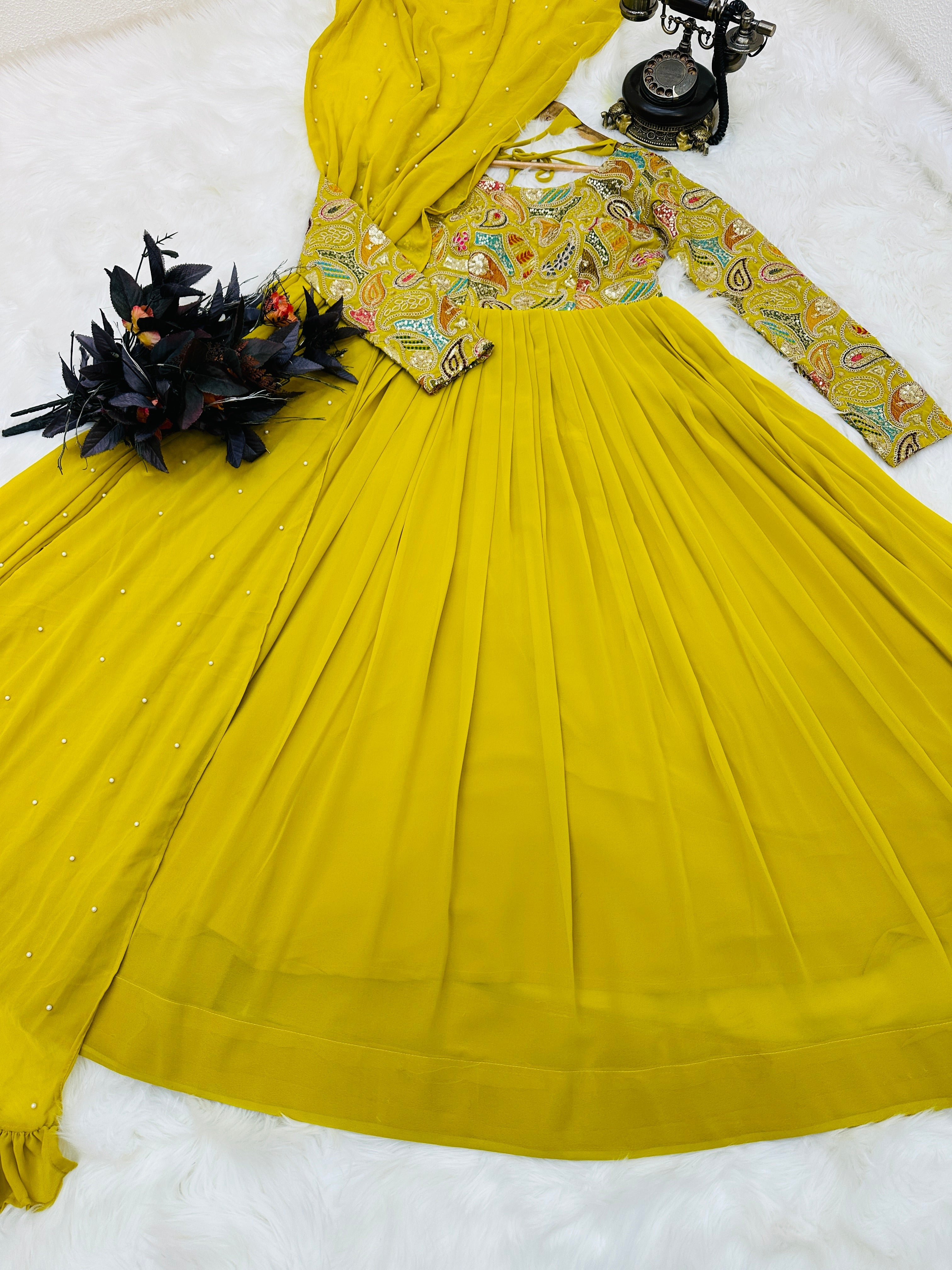 Breathtaking Faux Georgette Sequins Cording Worked Designer Gown - Ethnicwish
