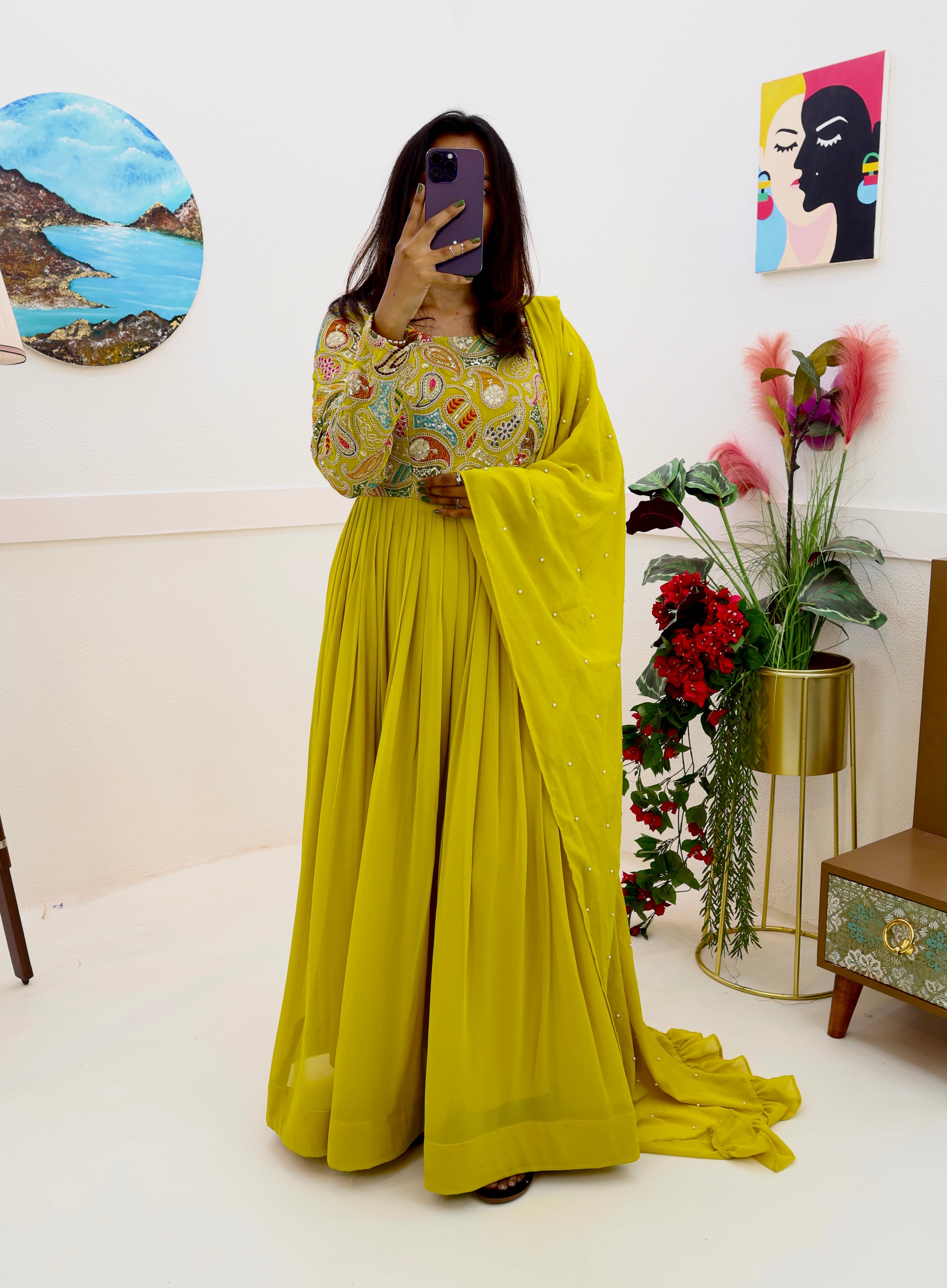 Breathtaking Faux Georgette Sequins Cording Worked Designer Gown - Ethnicwish