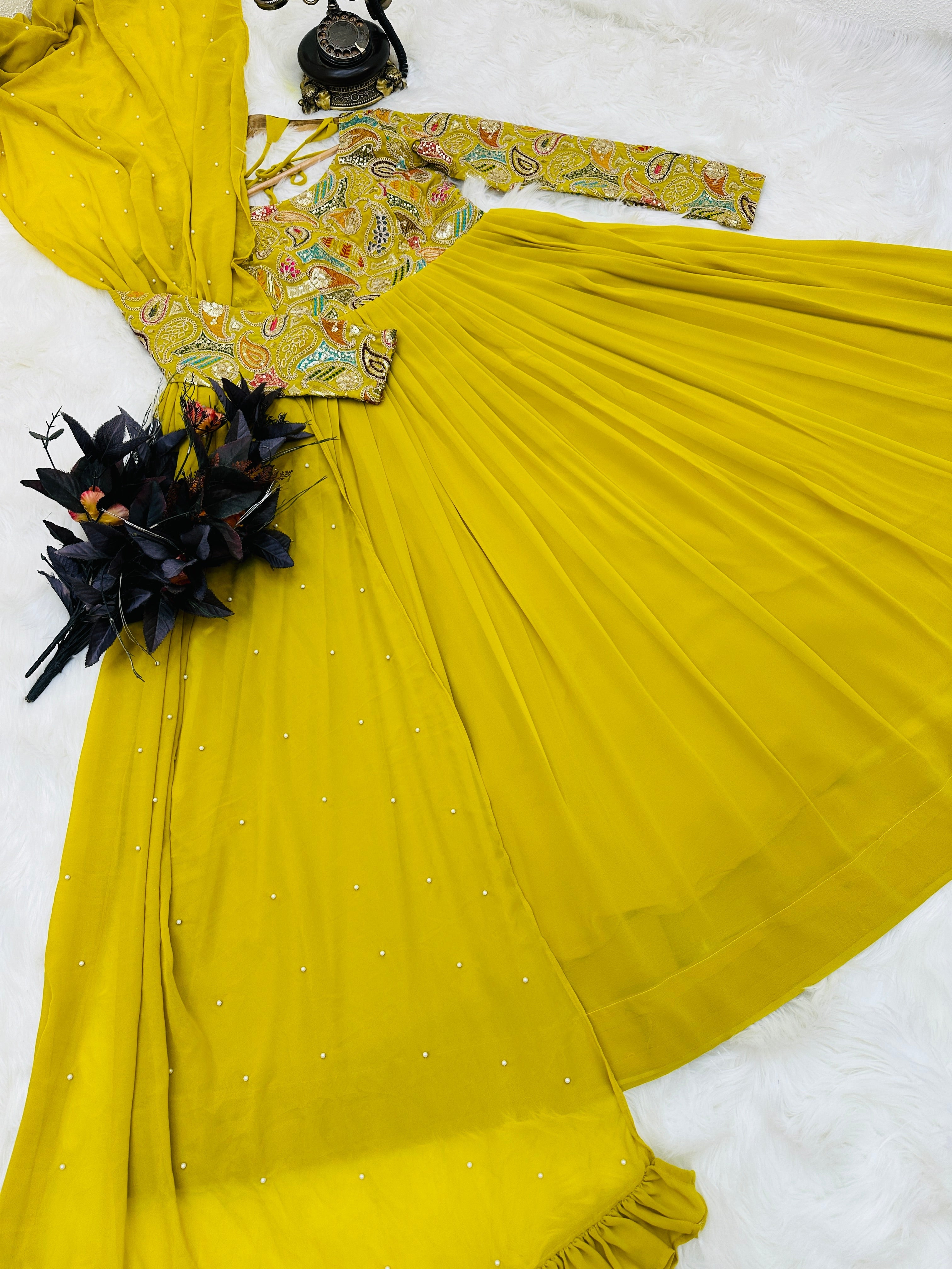 Breathtaking Faux Georgette Sequins Cording Worked Designer Gown - Ethnicwish