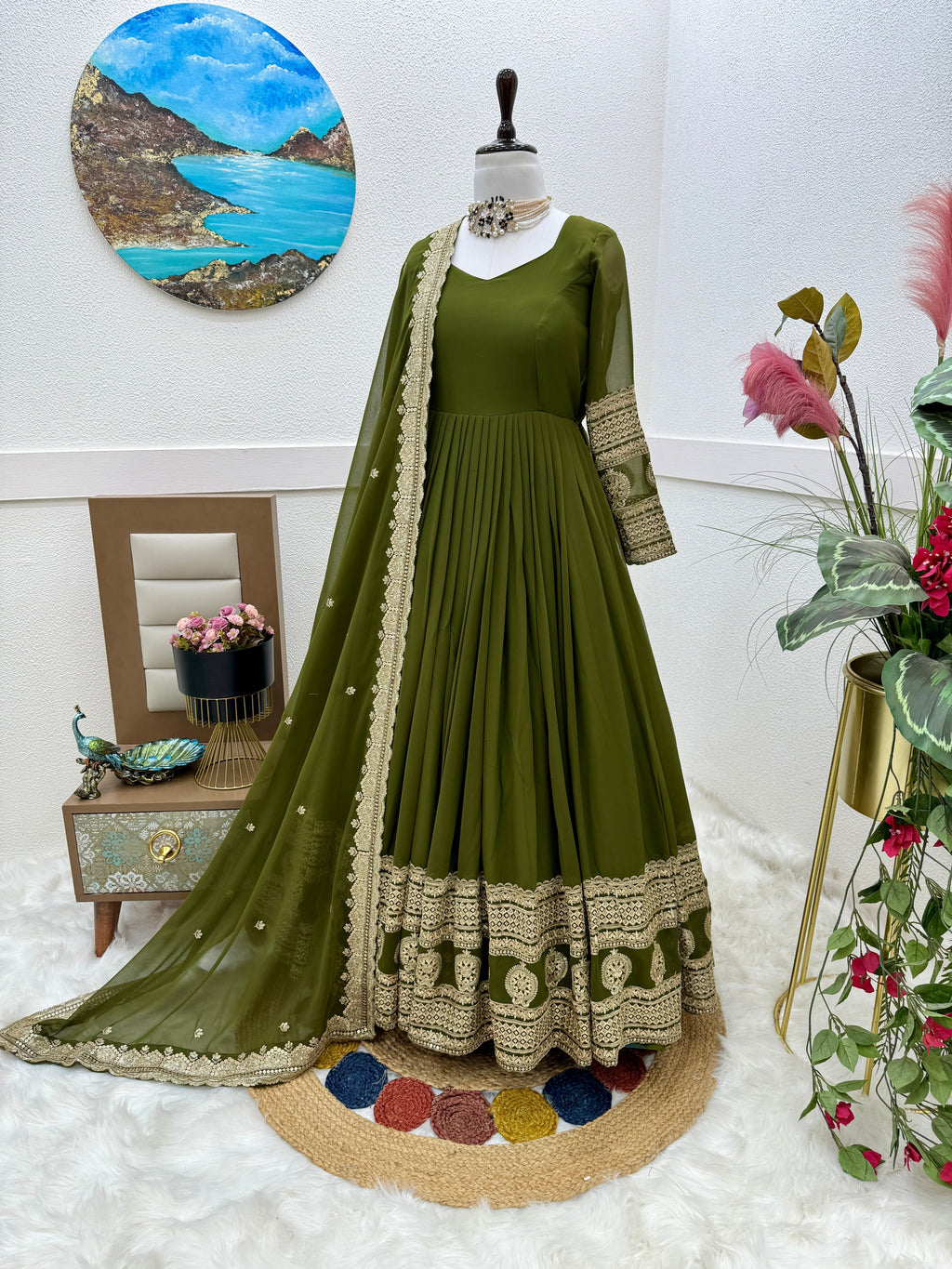Breathtaking Faux Georgette Sequins Cording Worked Designer Gown - Ethnicwish