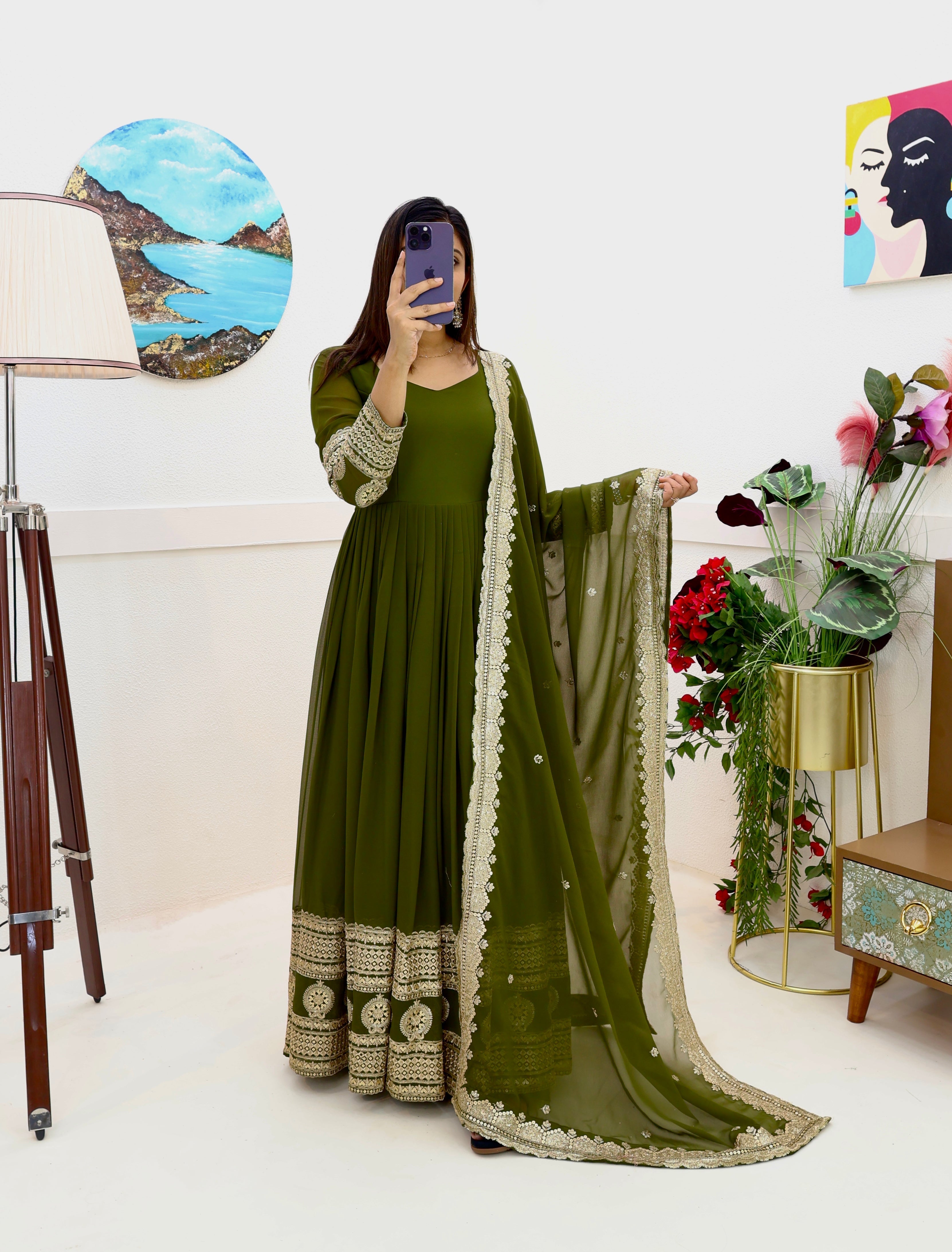 Breathtaking Faux Georgette Sequins Cording Worked Designer Gown - Ethnicwish