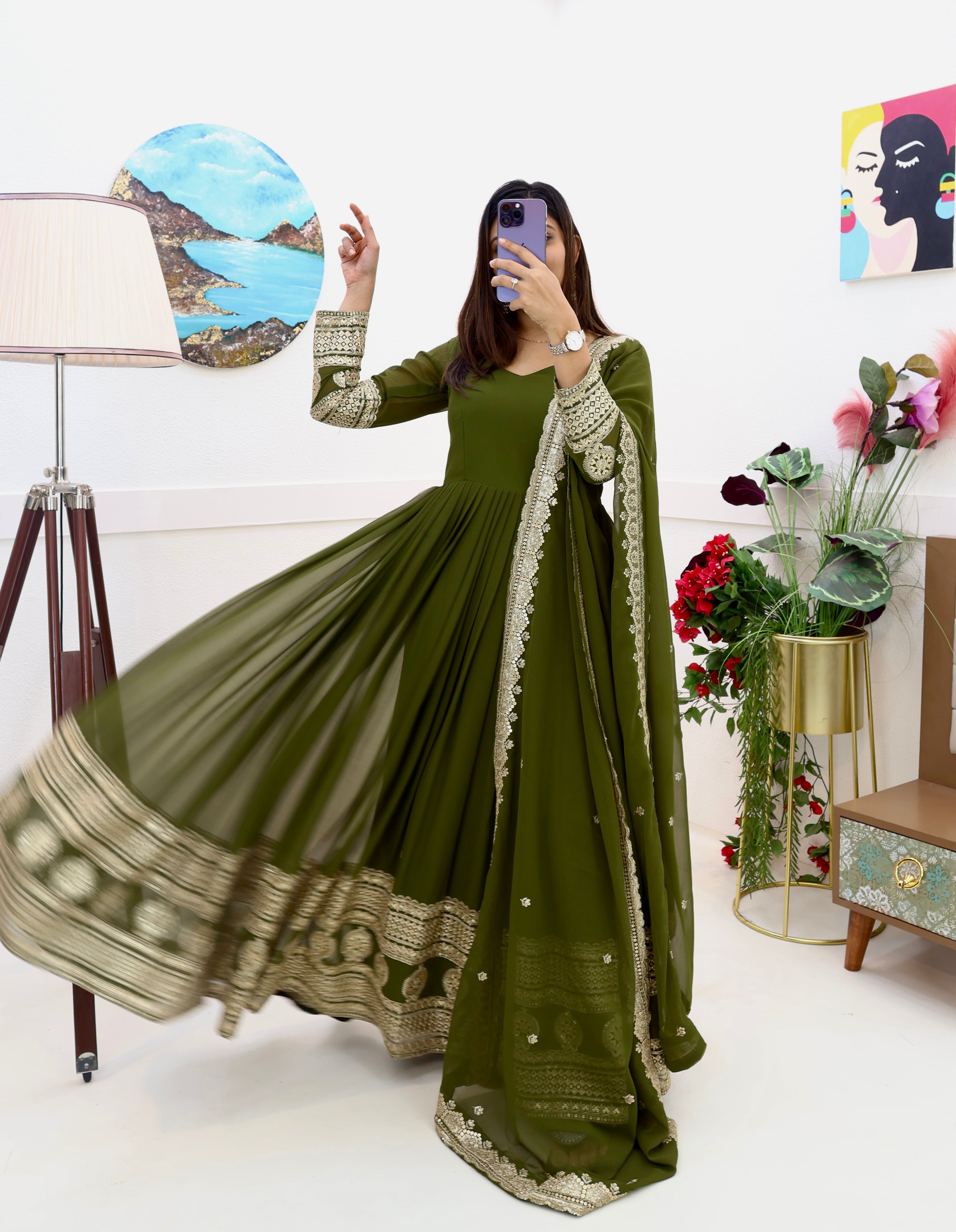 Breathtaking Faux Georgette Sequins Cording Worked Designer Gown - Ethnicwish
