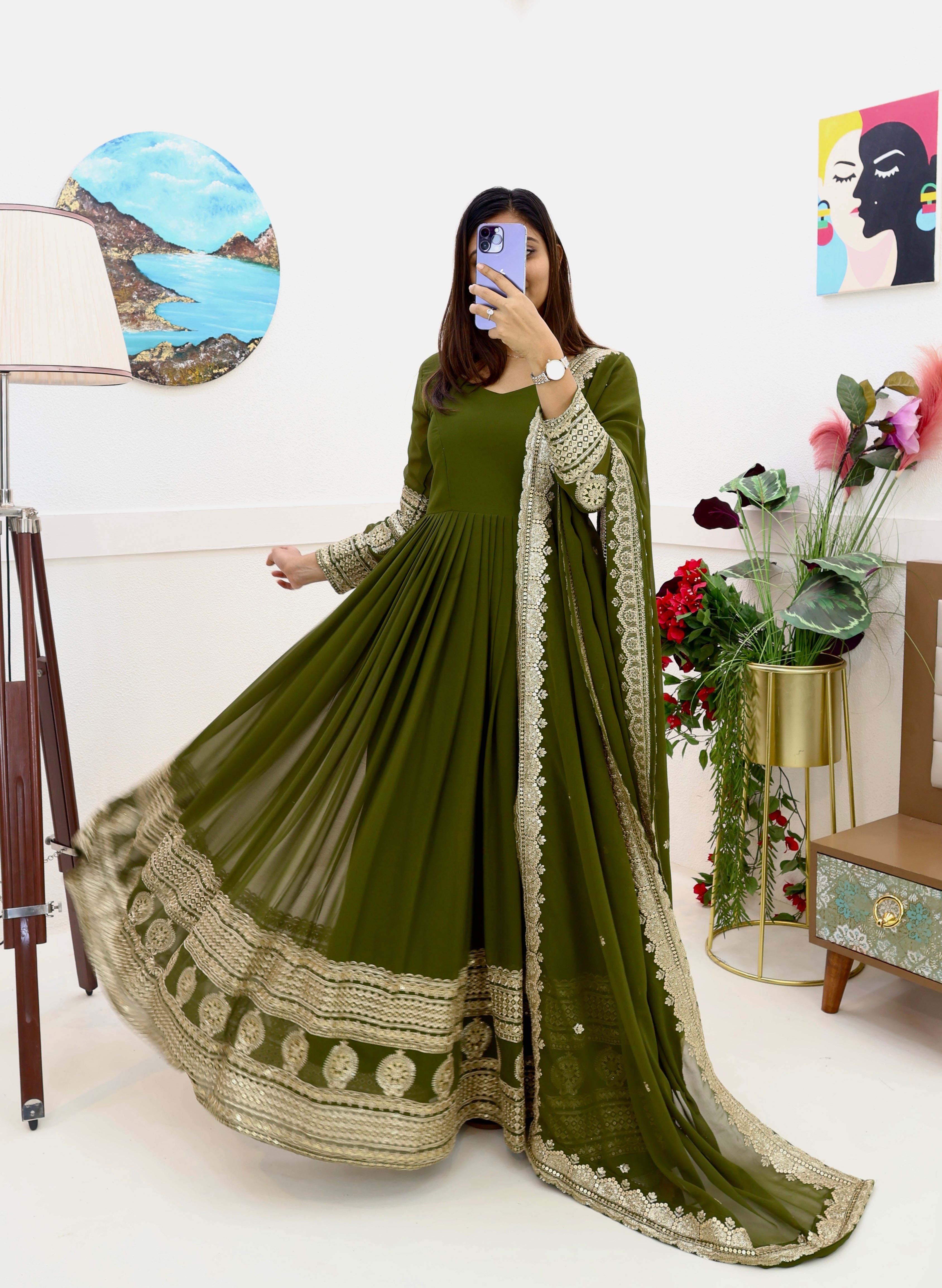 Breathtaking Faux Georgette Sequins Cording Worked Designer Gown - Ethnicwish