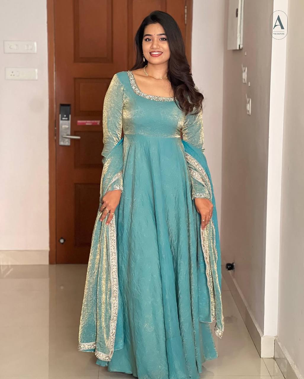 Gorgeous Fendi Silk Sequins Embroidered Fully Stitched Anarkali With Dupatta - ETHNICDEAL