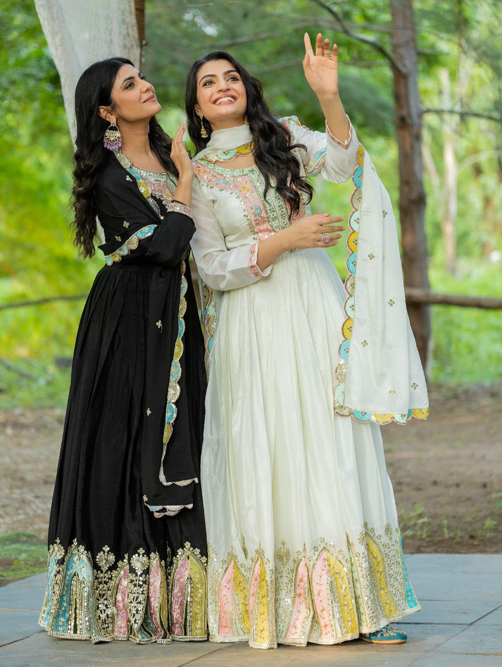 Graceful Embroidered Chinon Silk Fully Stitched Gown With Dupatta - Ethnicwish