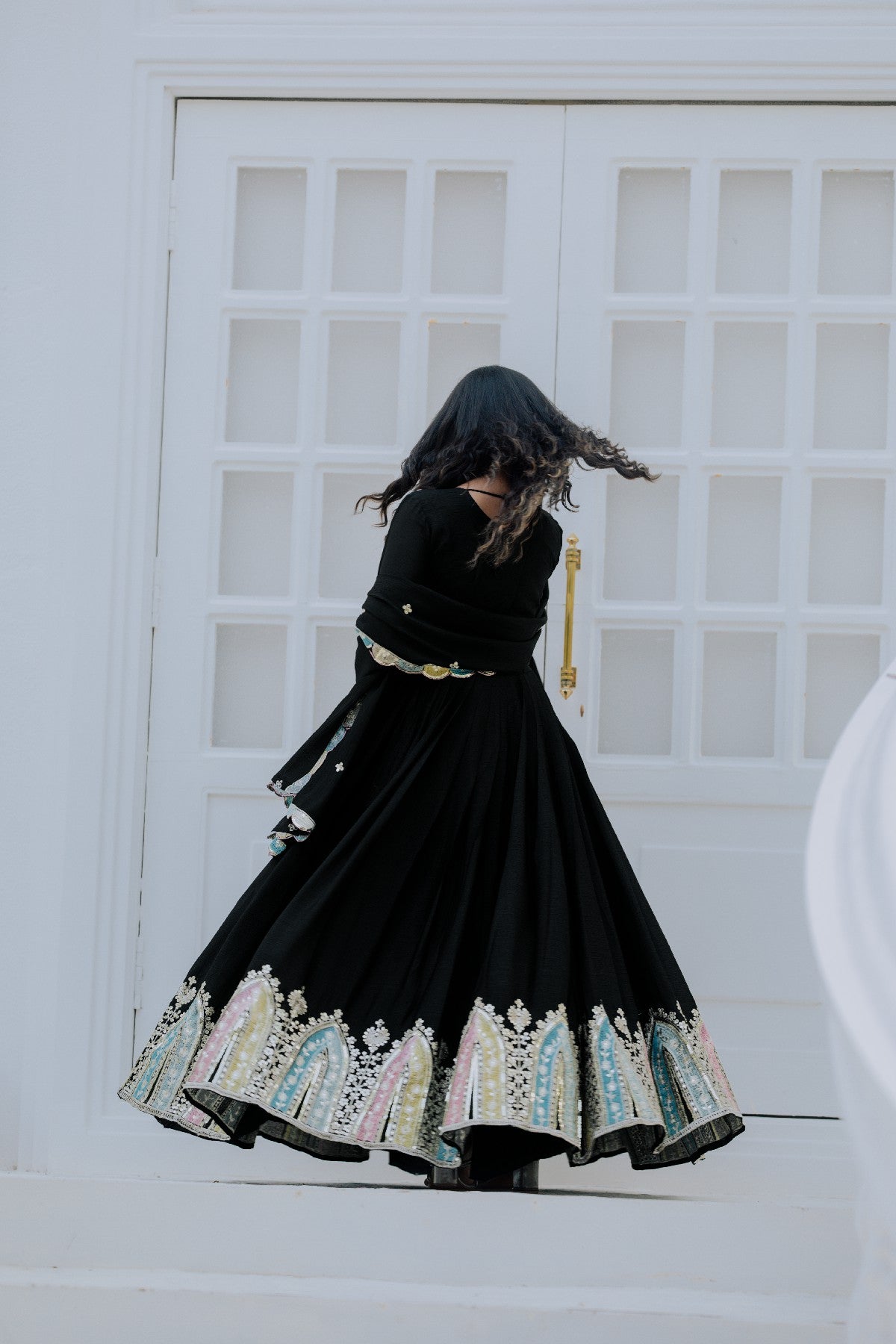 Graceful Embroidered Chinon Silk Fully Stitched Gown With Dupatta - Ethnicwish