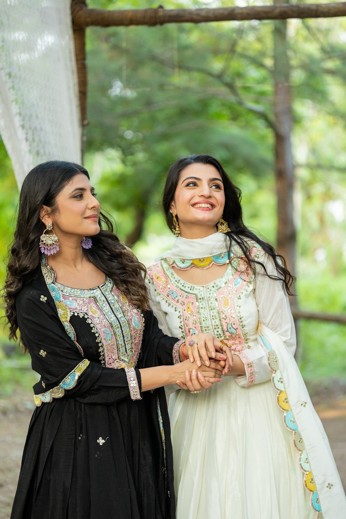 Graceful Embroidered Chinon Silk Fully Stitched Gown With Dupatta - Ethnicwish