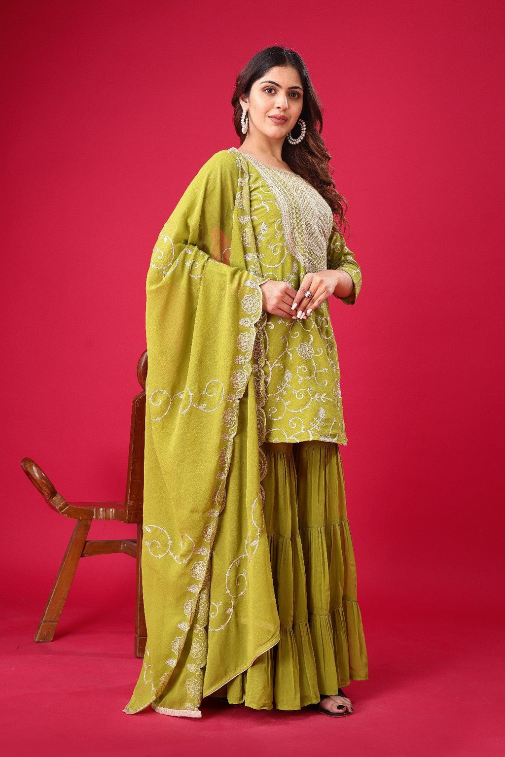 Enticing Georgette Embroidered Ruffle Top Sharara Suit - ETHNICDEAL