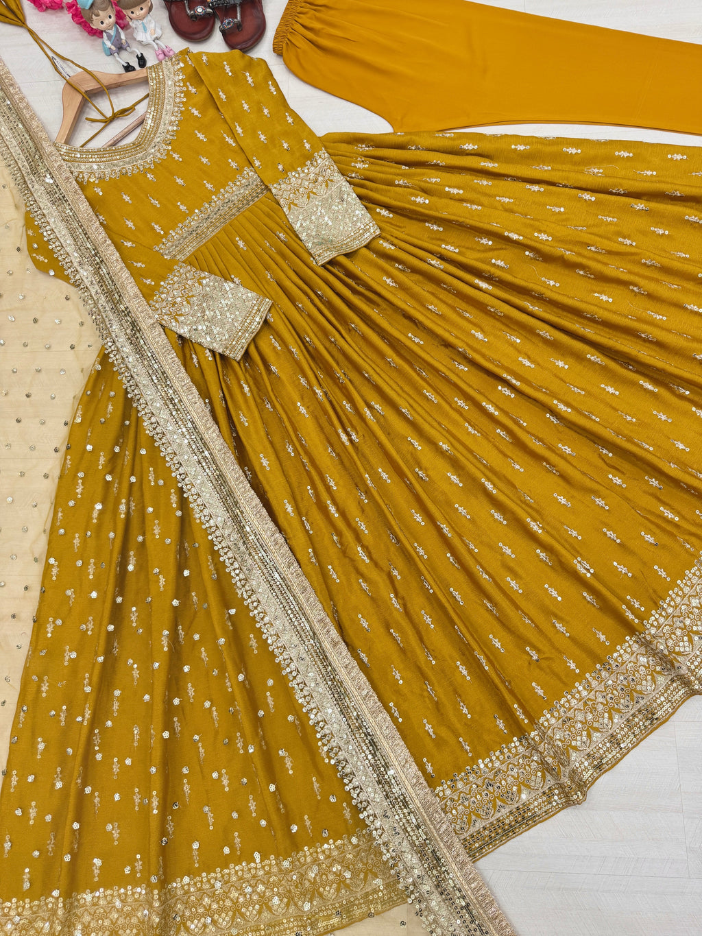 Elegant Chinon Silk Embroidered Anarkali Pant Set – Fully Stitched & Ready to Wear - ETHNICDEAL