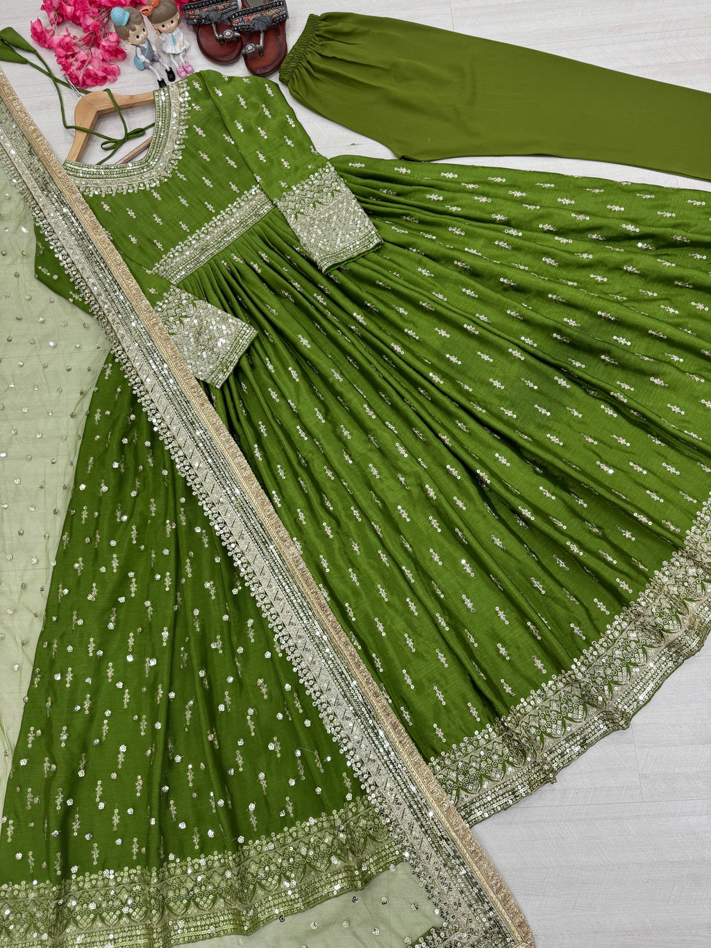 Elegant Chinon Silk Embroidered Anarkali Pant Set – Fully Stitched & Ready to Wear - ETHNICDEAL
