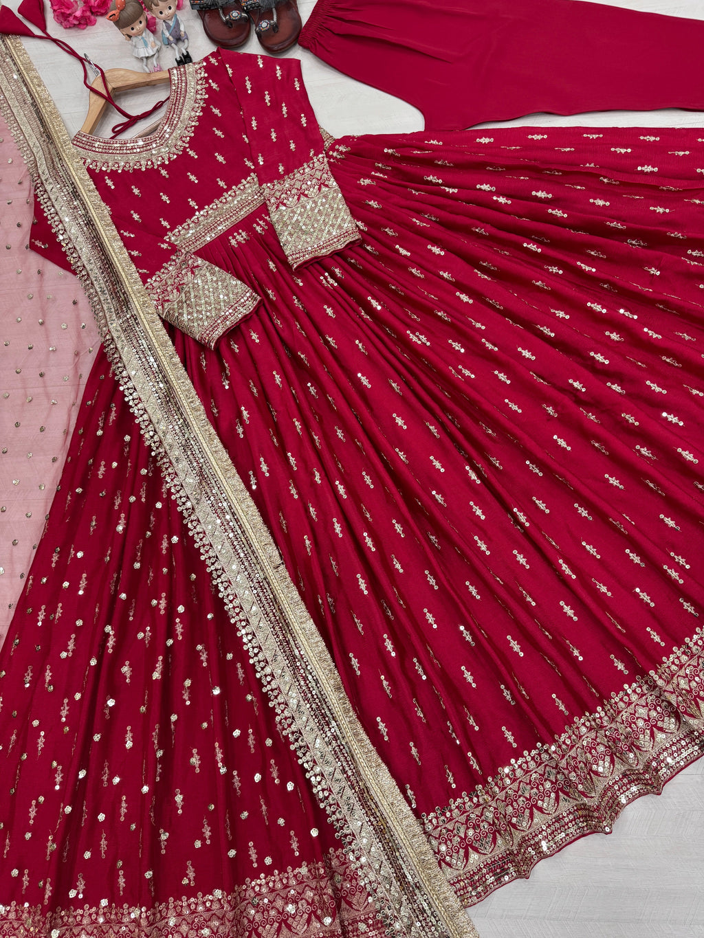 Elegant Chinon Silk Embroidered Anarkali Pant Set – Fully Stitched & Ready to Wear - ETHNICDEAL