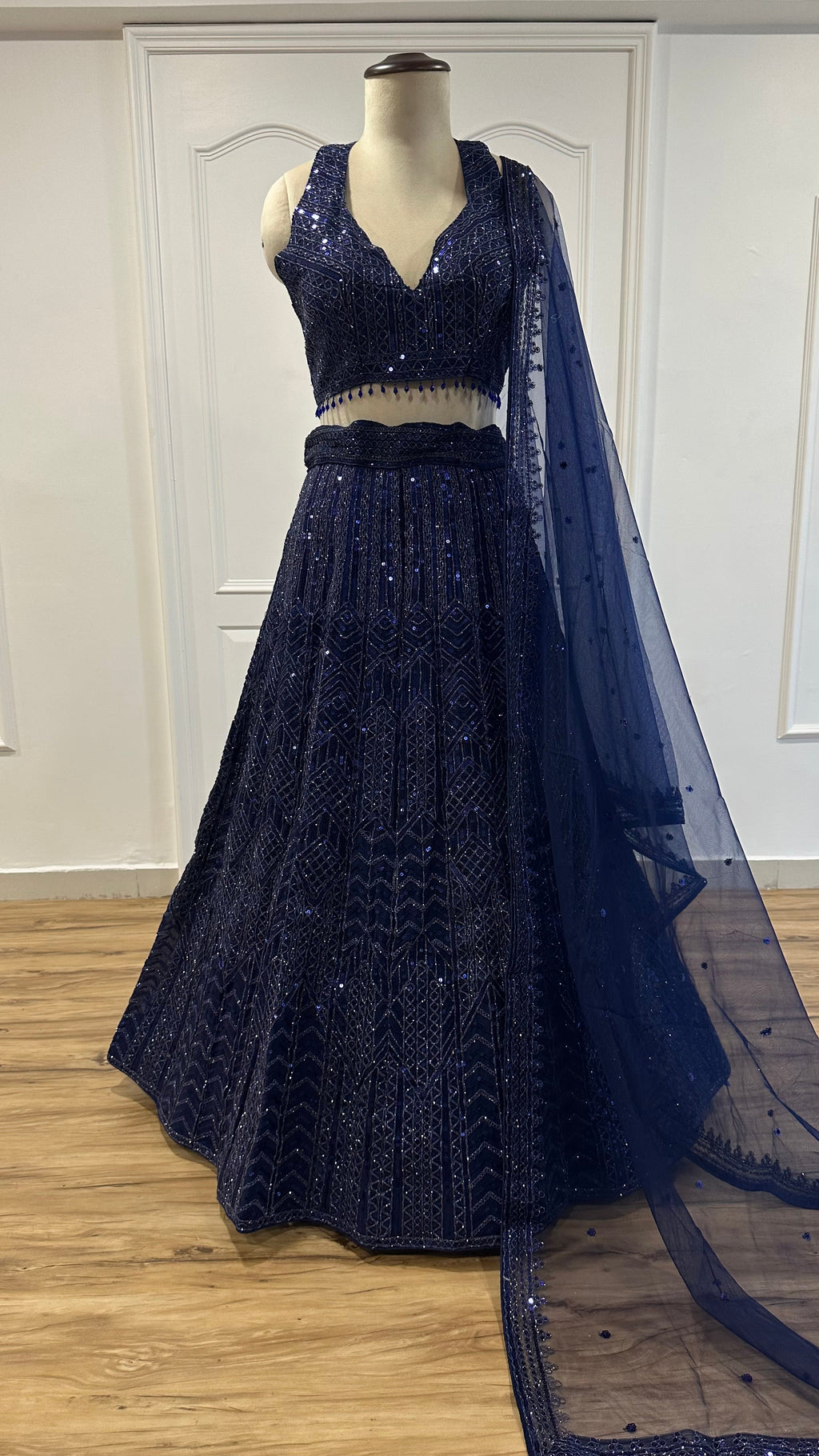 Amazing Navy Blue Heavy Sequins Dori Worked Net Lehenga Choli - ETHNICDEAL