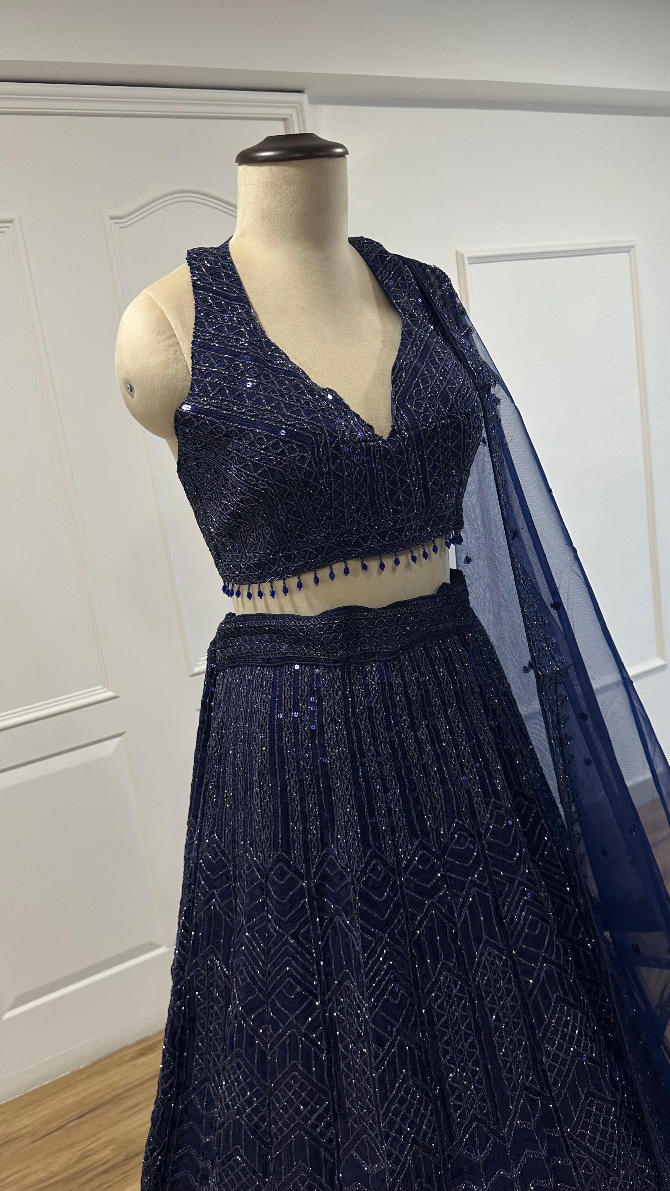 Amazing Navy Blue Heavy Sequins Dori Worked Net Lehenga Choli - ETHNICDEAL