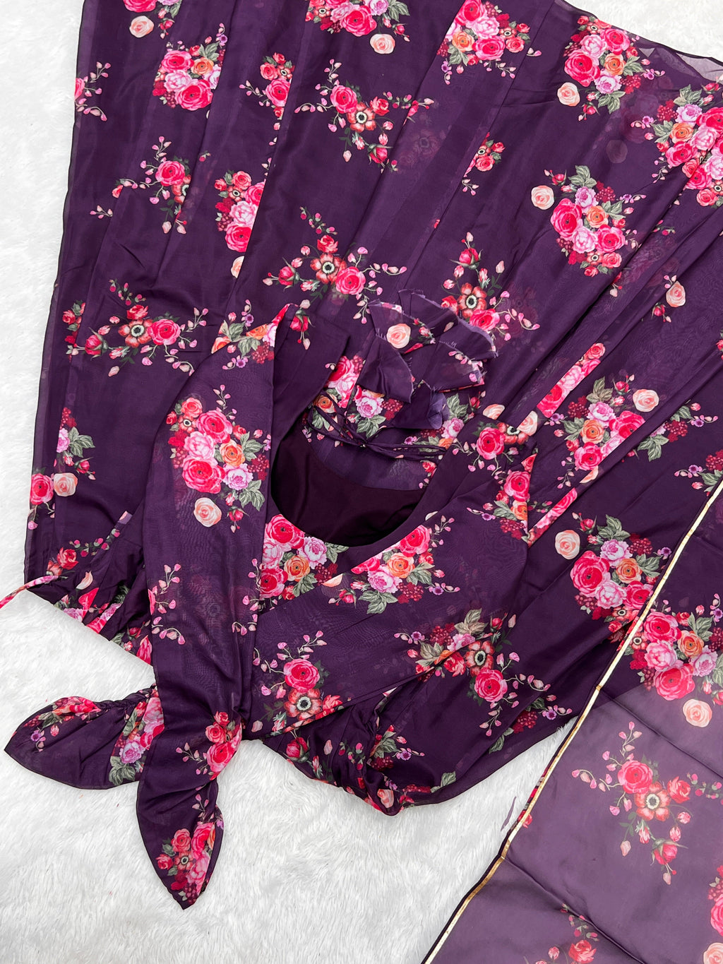 Glamorous Organza Silk Floral Printed Designer Anarkali Pant Suit - Ethnicwish