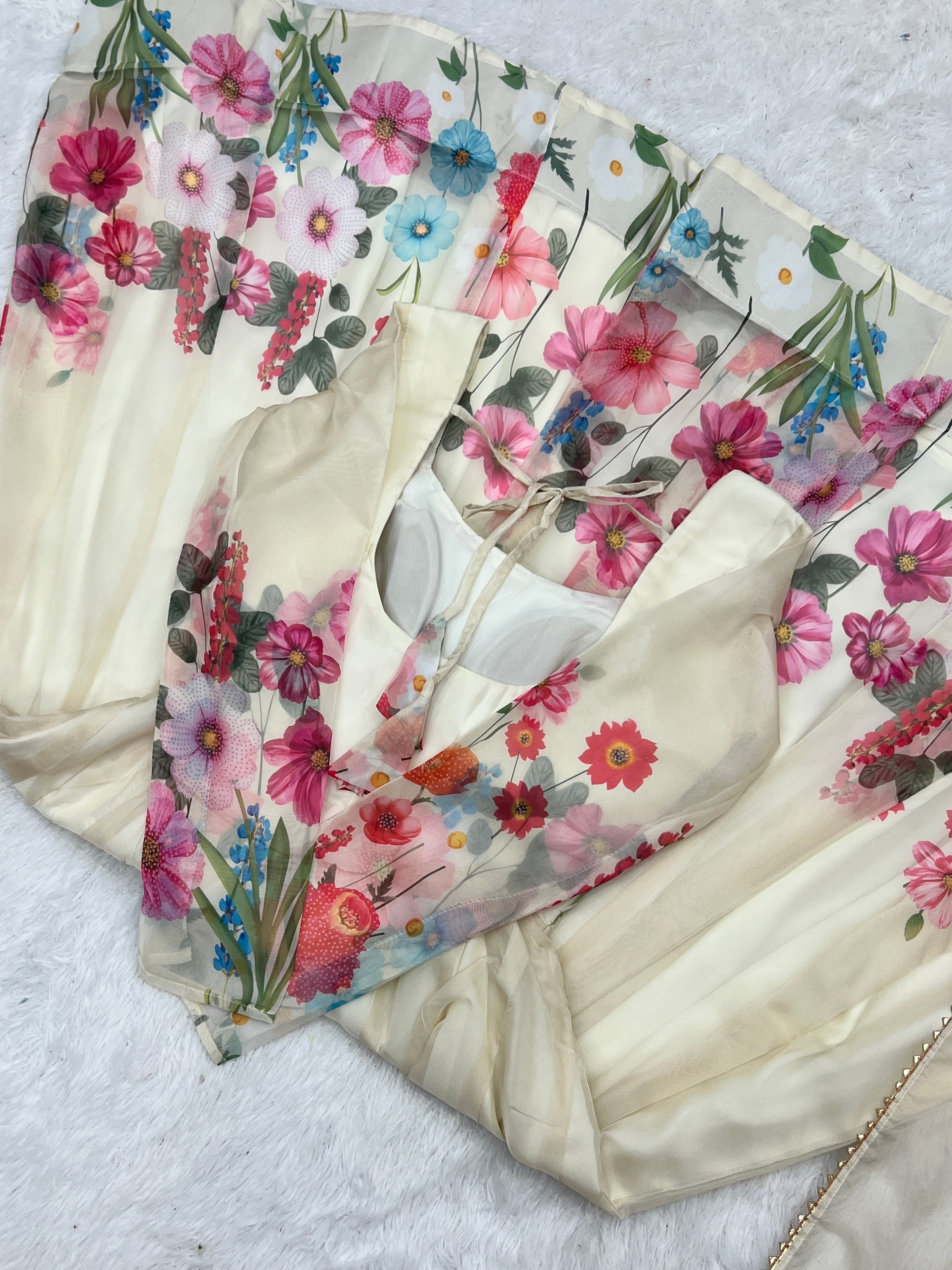 Breathtaking Organza Silk Floral Printed Designer Anarkali Pant Suit - Ethnicwish