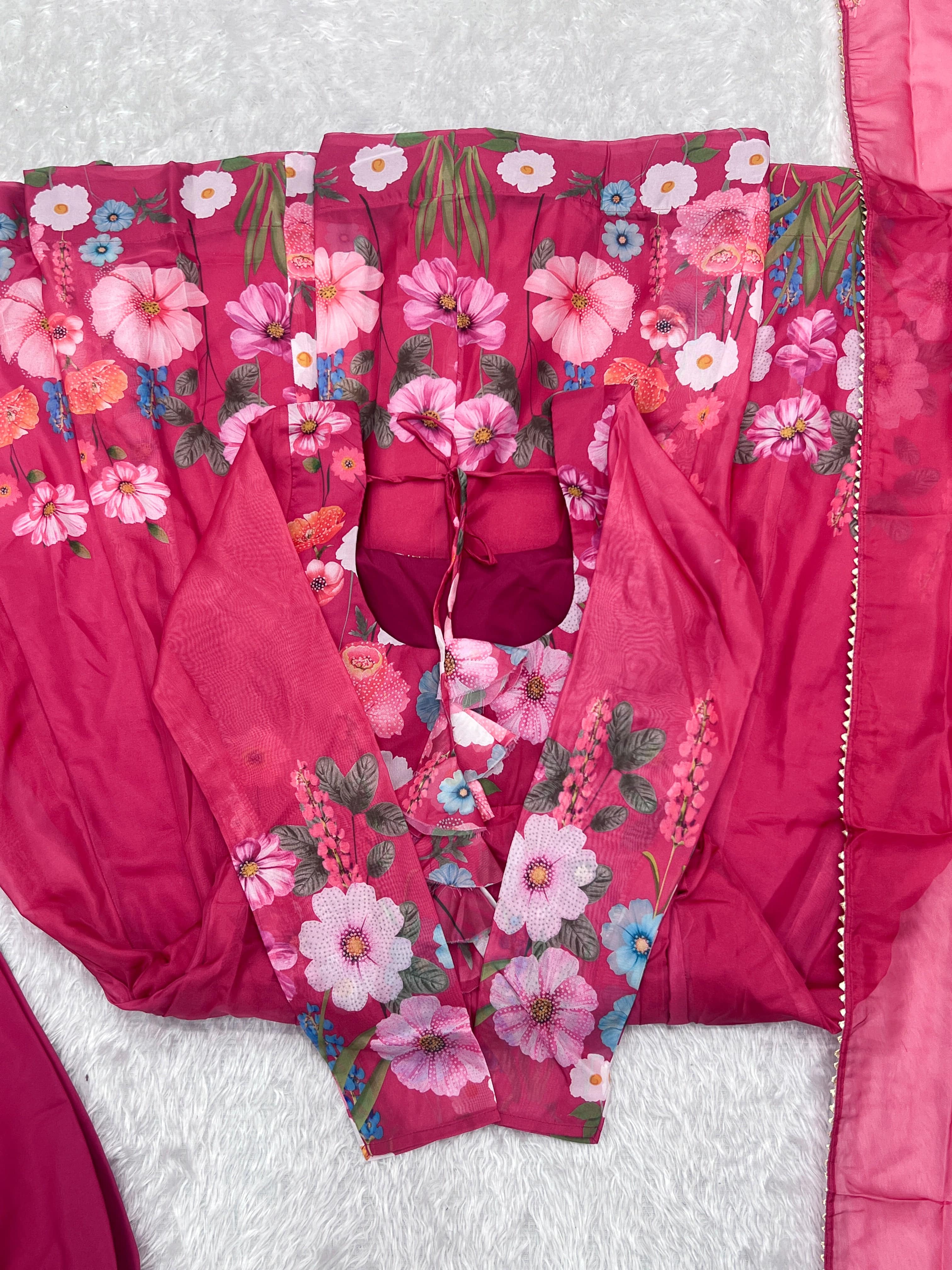 Breathtaking Organza Silk Floral Printed Designer Anarkali Pant Suit - Ethnicwish