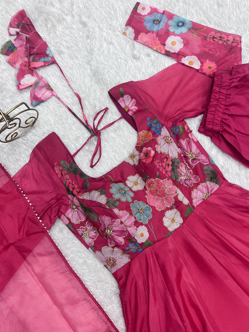 Breathtaking Organza Silk Floral Printed Designer Anarkali Pant Suit - Ethnicwish