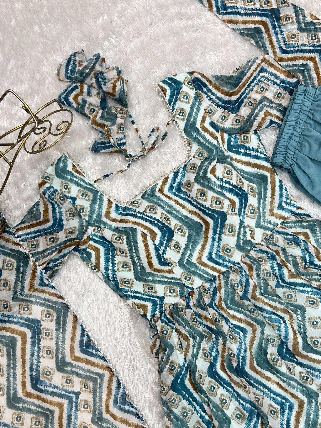 Resplendent Faux Georgette Zigzag Printed Anarkali Pant Suit - Ethnicwish