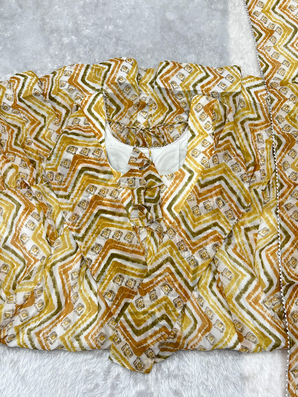 Resplendent Faux Georgette Zigzag Printed Anarkali Pant Suit - Ethnicwish