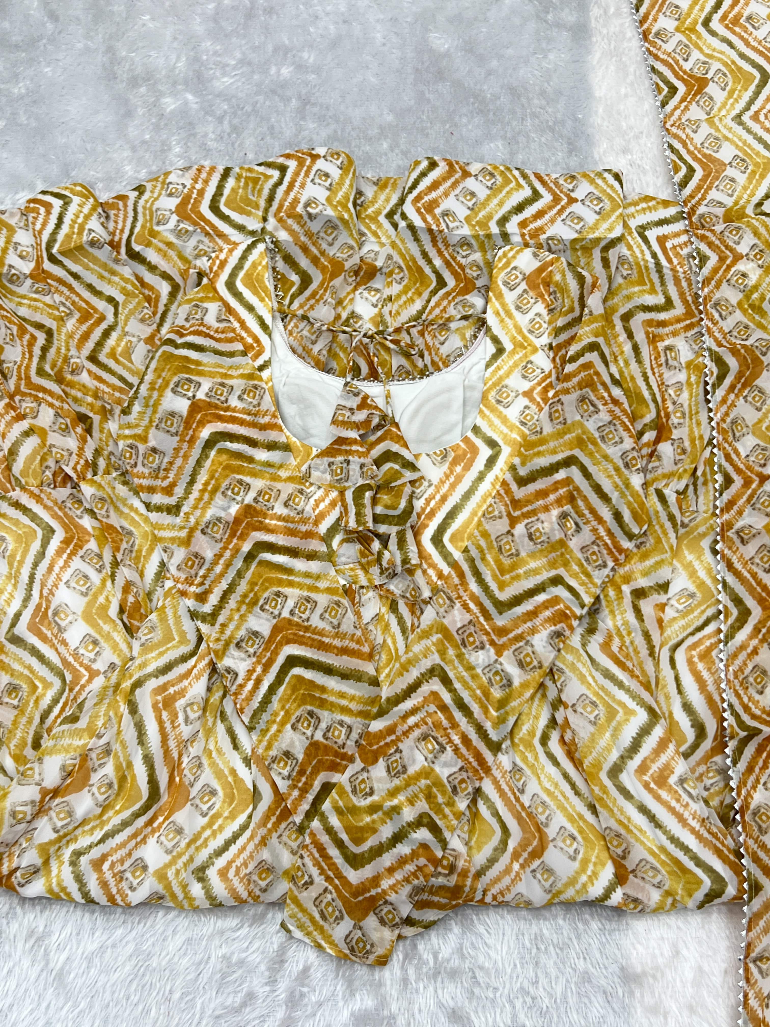 Resplendent Faux Georgette Zigzag Printed Anarkali Pant Suit - Ethnicwish