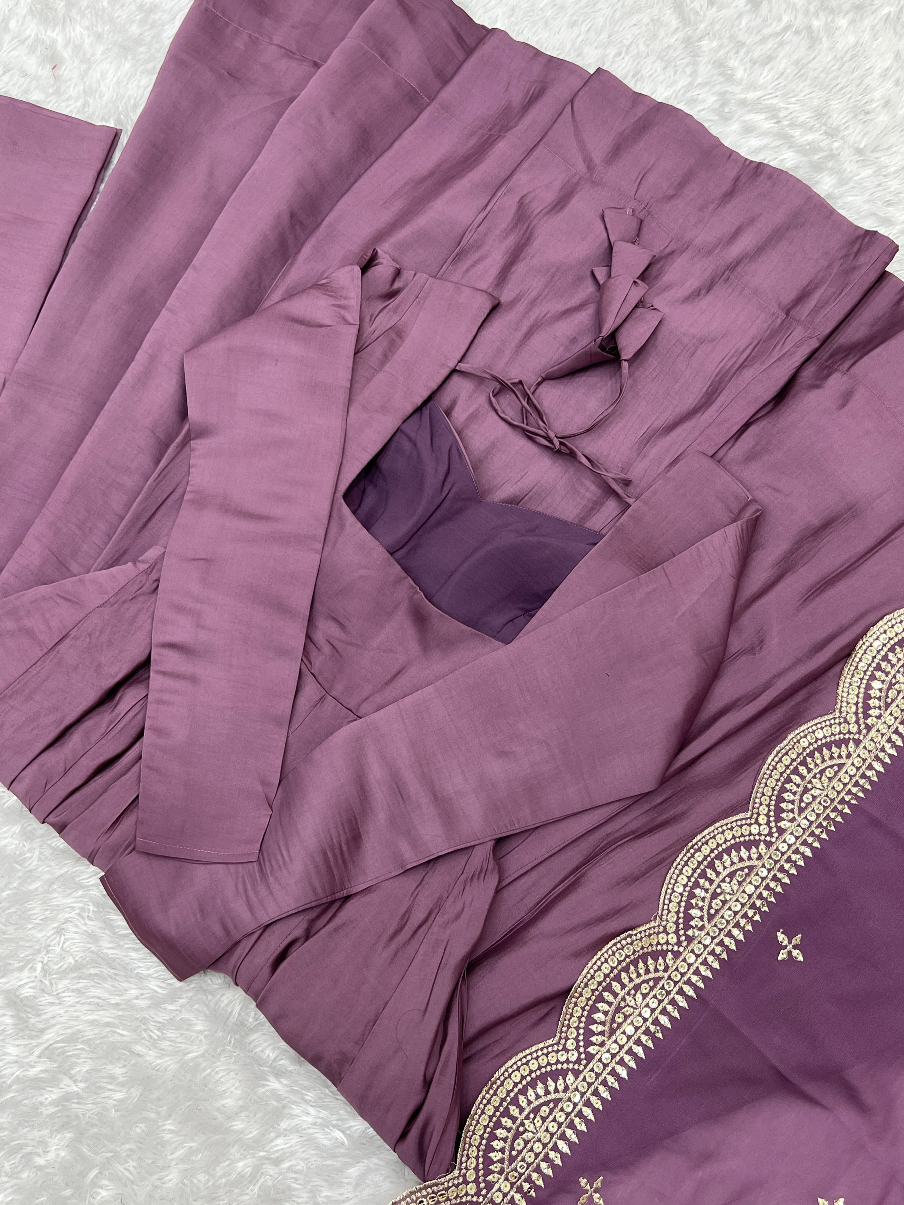 Exquisite Pure Romansilk Chanderi Designer Anarkali Pant Suit - Ethnicwish