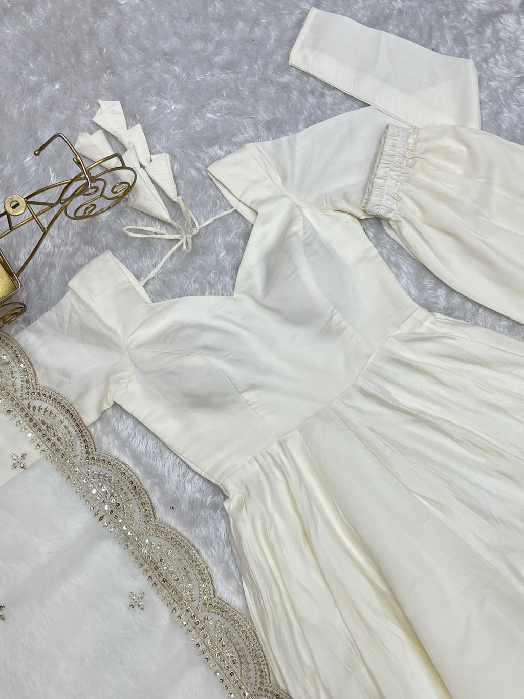 Exquisite Pure Romansilk Chanderi Designer Anarkali Pant Suit - Ethnicwish